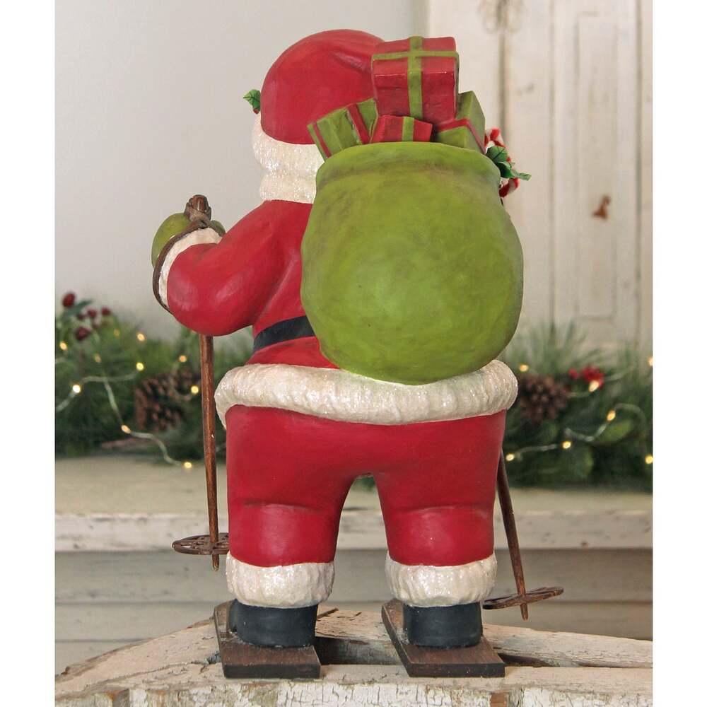 Santa Delivery on Skis Christmas Figurine