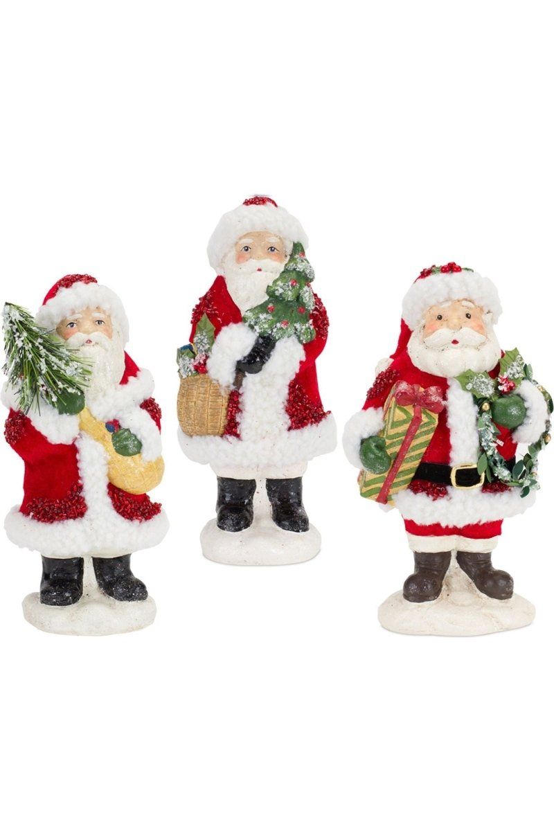 Shop For Santa Figurine with Pine Tree and Present Accents (Set of 3) at Michelle's aDOORable Creations