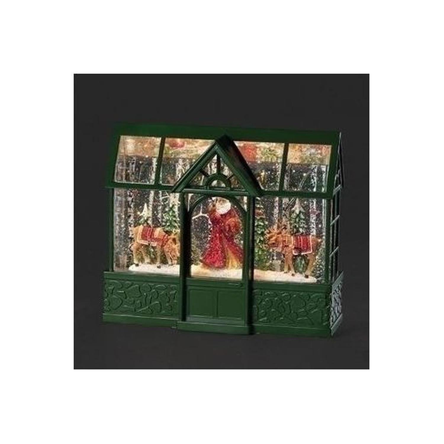 Santa With Reindeer Lighted Water Greenhouse Lantern