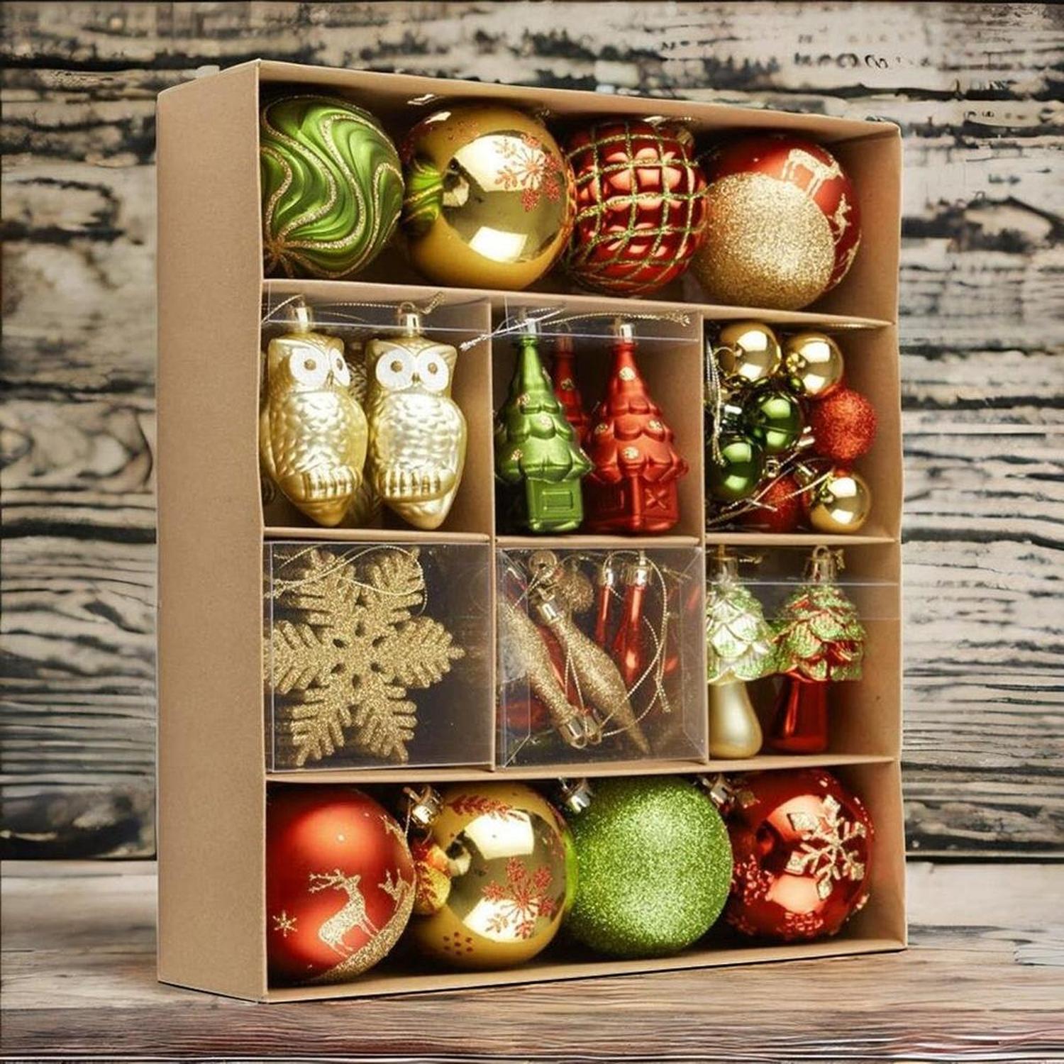 Super Large Enchanted Christmas Forest Ornament Bundle, Set of 80 Glittered Baubles, Snowflakes, Colored Icicles and Trees