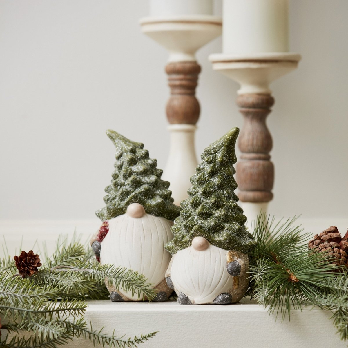 Shop For Terra Cotta Gnome Figurine with Pine Tree Hat (Set of 2) at Michelle's aDOORable Creations