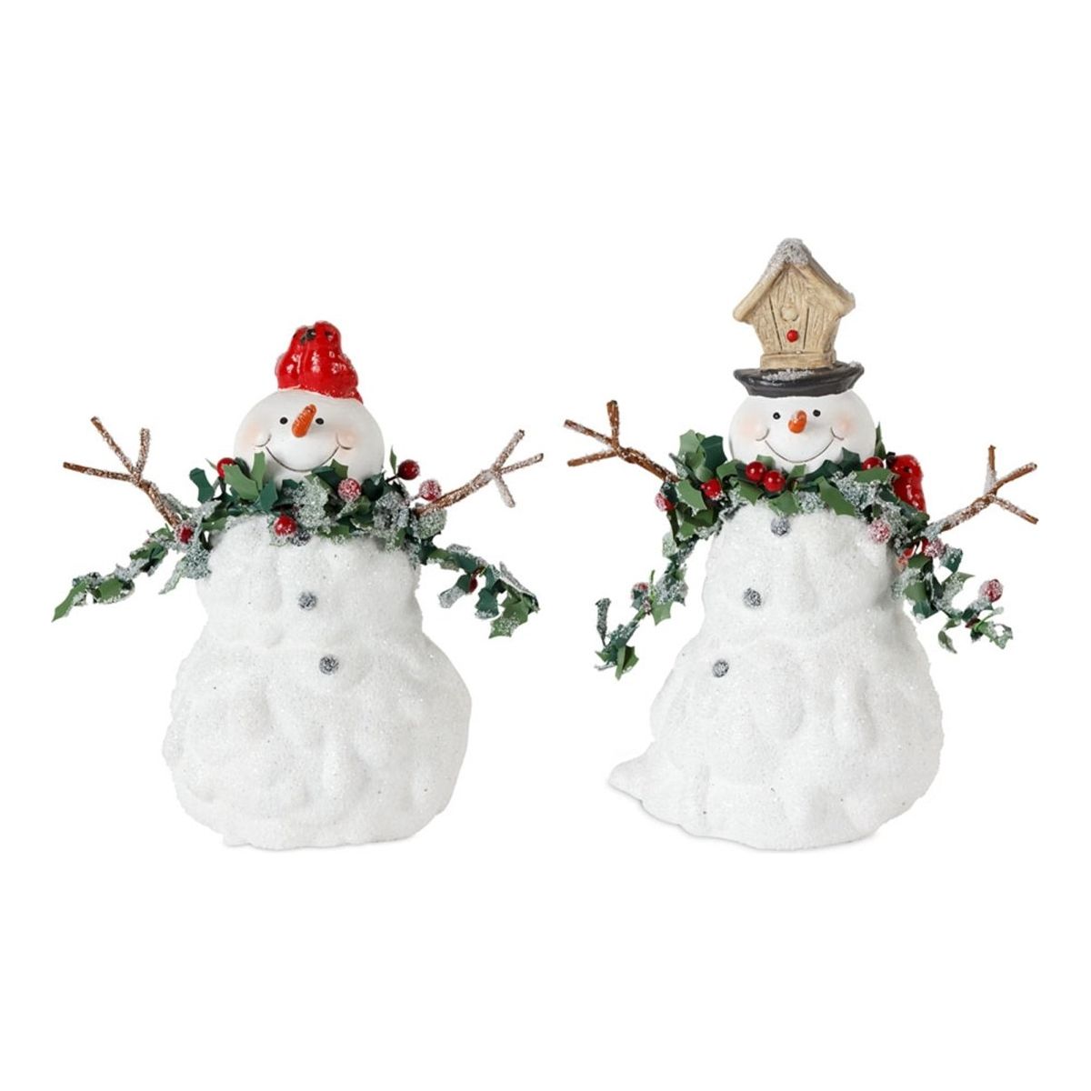Shop For Terra Cotta Melted Snowman Family with Bird and Pine Accents (Set of 2) at Michelle's aDOORable Creations