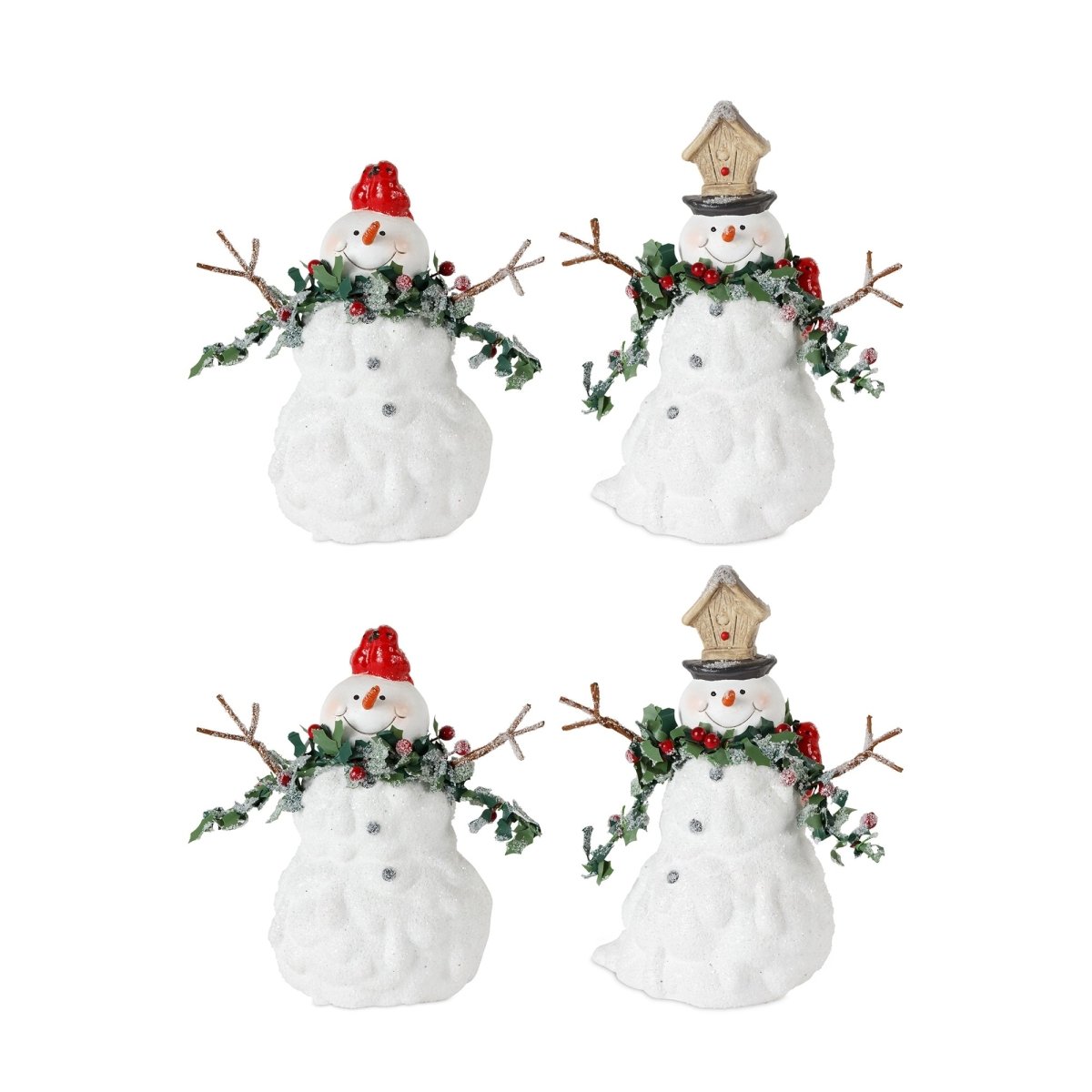 Shop For Terra Cotta Melted Snowman Family with Bird and Pine Accents (Set of 2) at Michelle's aDOORable Creations