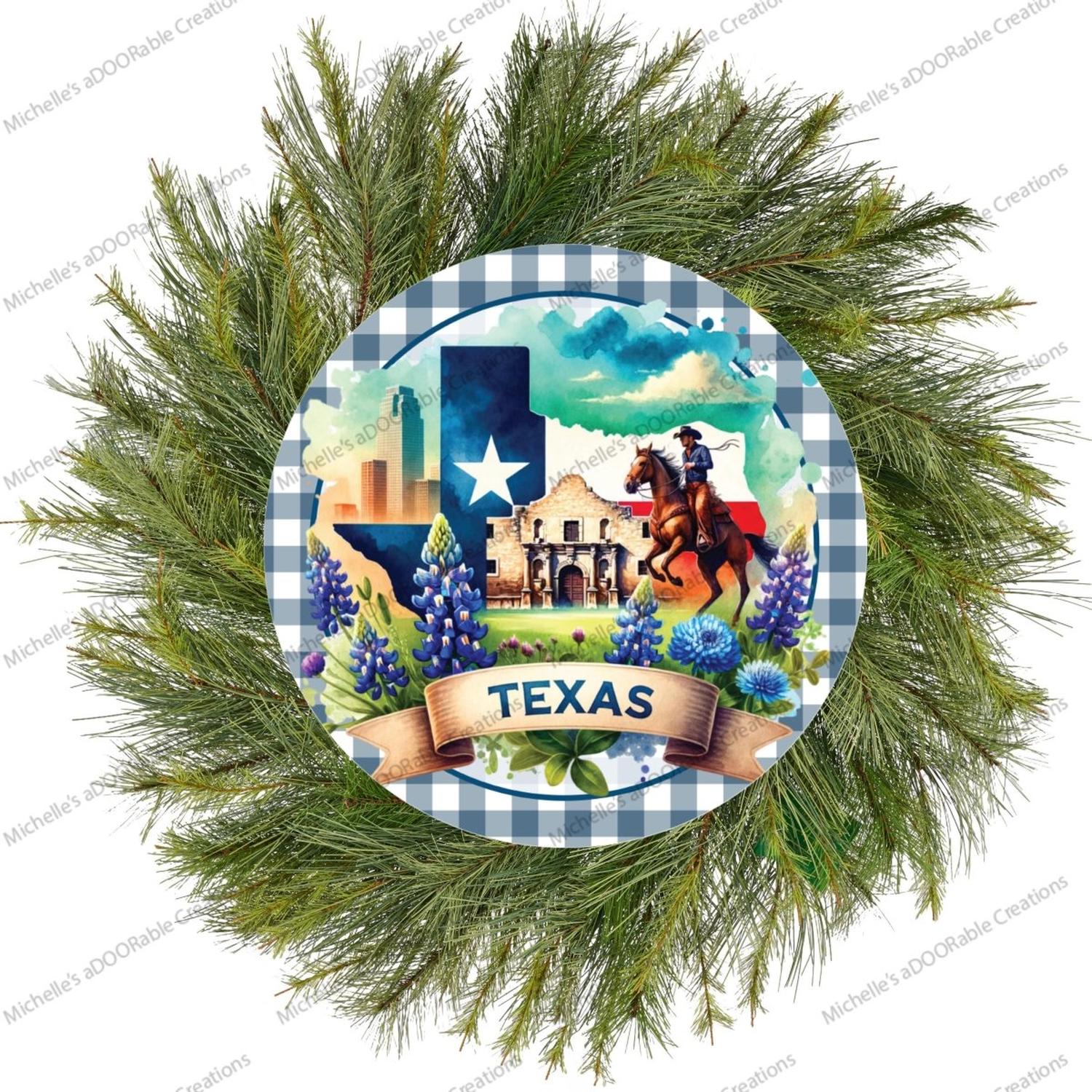 Texas Flag Alamo Bluebonnet Round Sign