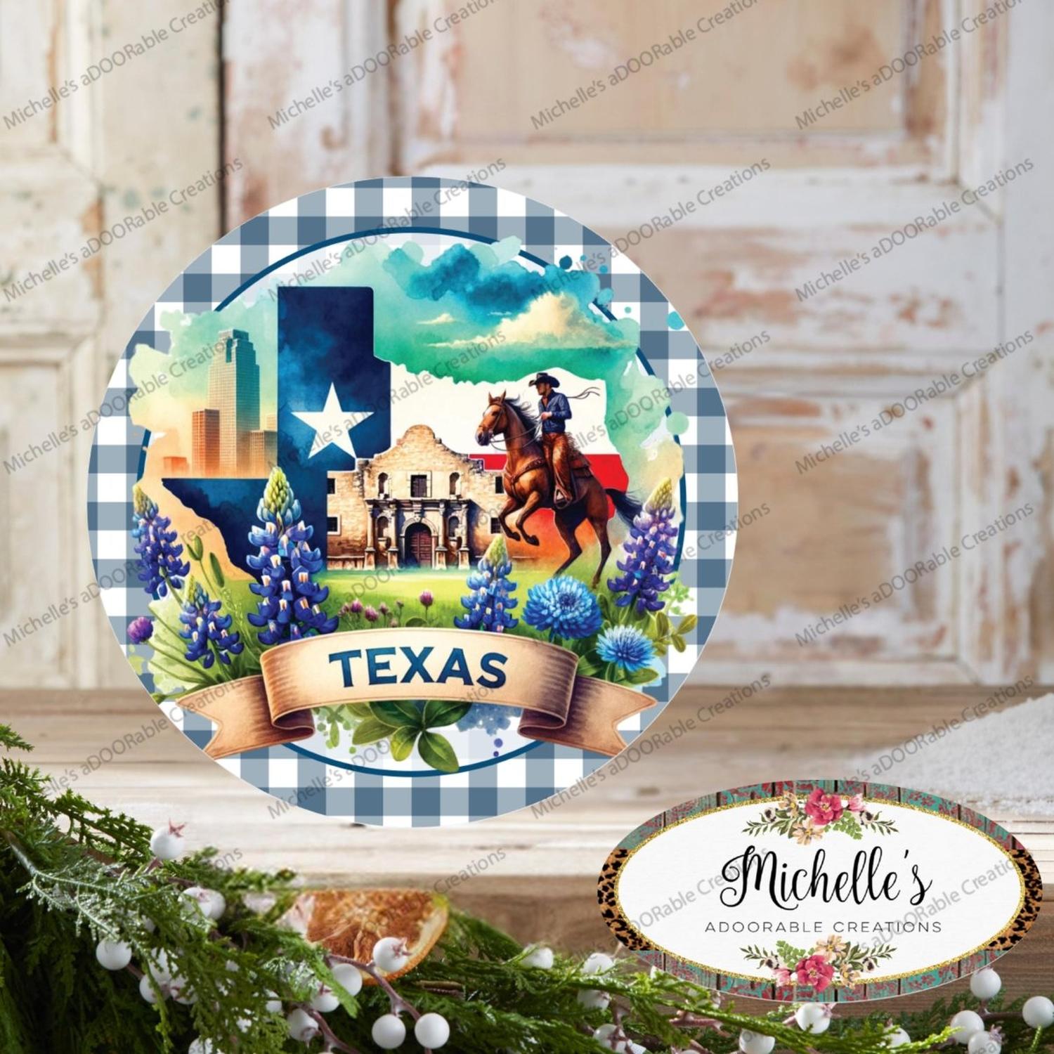 Texas Flag Alamo Bluebonnet Round Sign