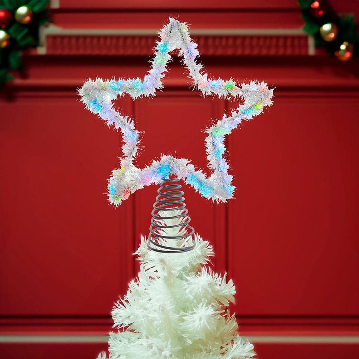Tinsel Star Tree Topper with RGB LED Lights 12.2"