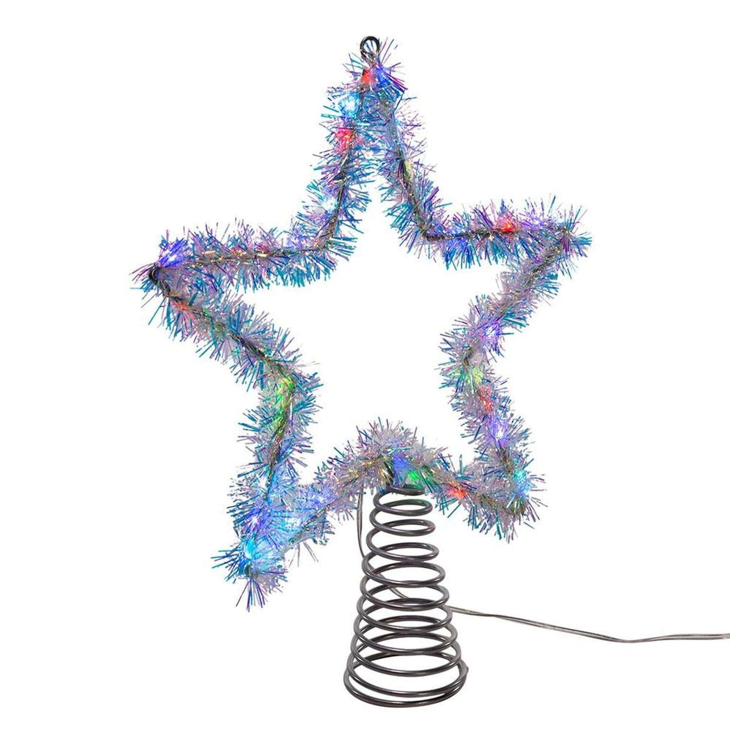 Tinsel Star Tree Topper with RGB LED Lights 12.2"