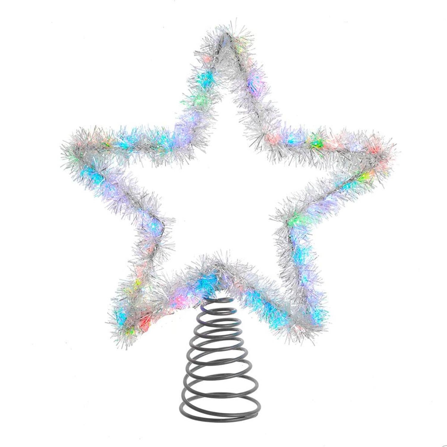 Tinsel Star Tree Topper with RGB LED Lights 12.2"