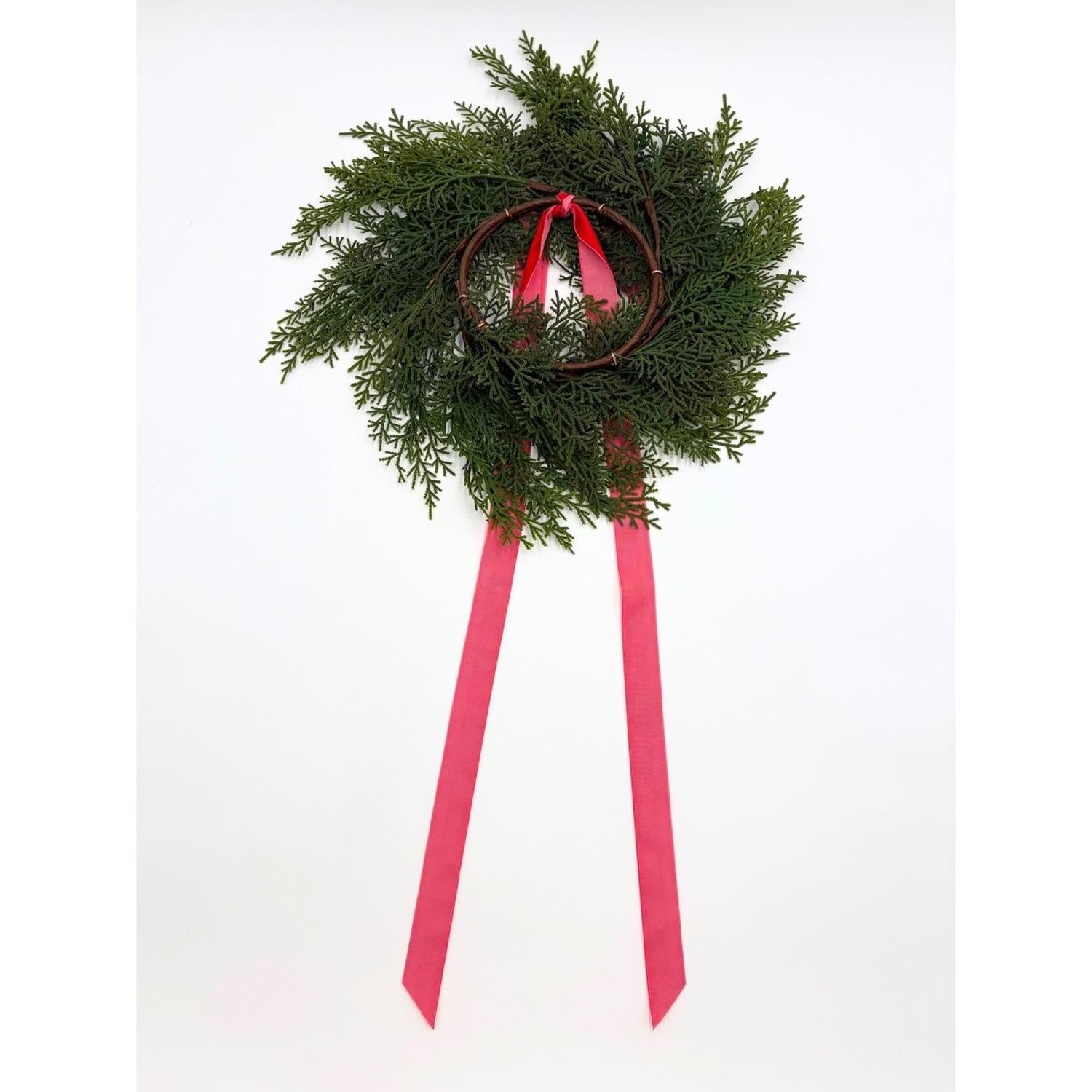 Traditional Red Mini Cedar Cabinet Wreaths with Ribbon