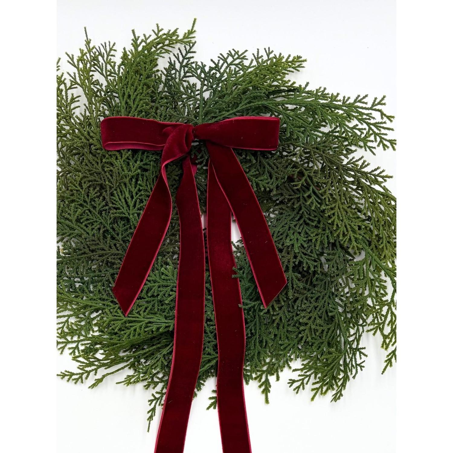 Traditional Red Mini Cedar Cabinet Wreaths with Ribbon