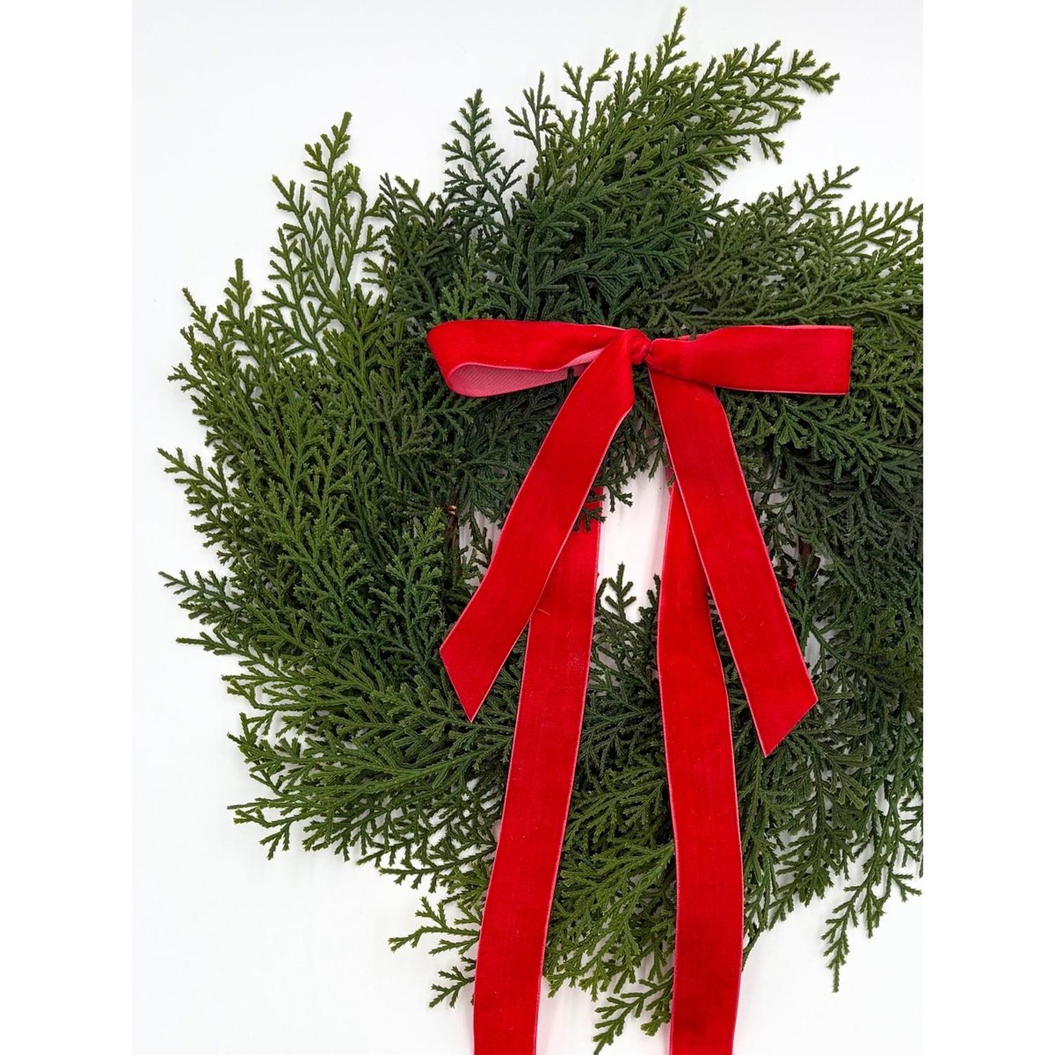 Traditional Red Mini Cedar Cabinet Wreaths with Ribbon