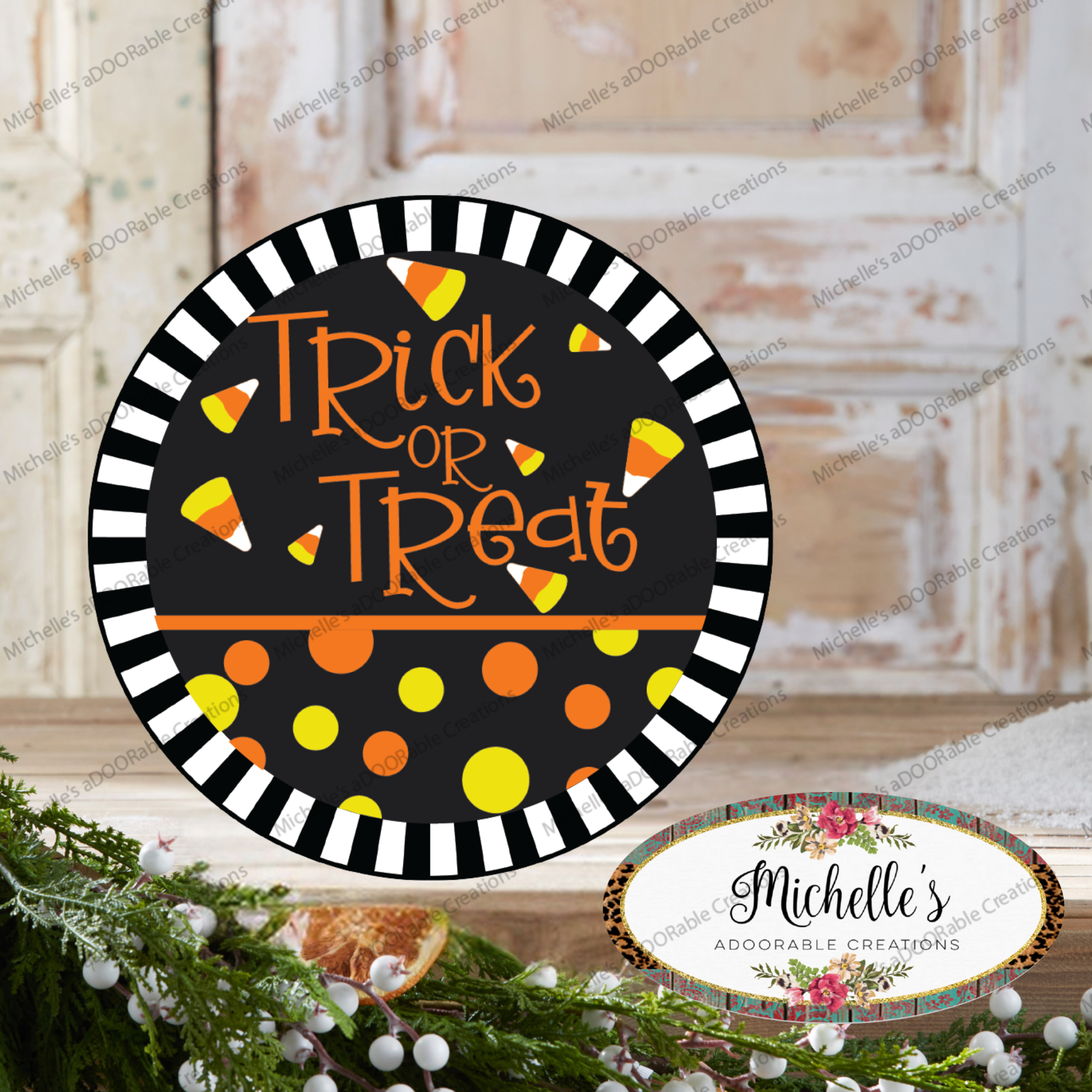 Shop For Trick or Treat Candy Corn Stripe Edge Sign