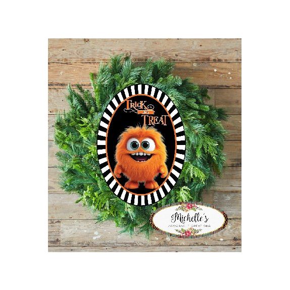 Shop For Trick or Treat Orange Furry Monster Sign at Michelle's aDOORable Creations