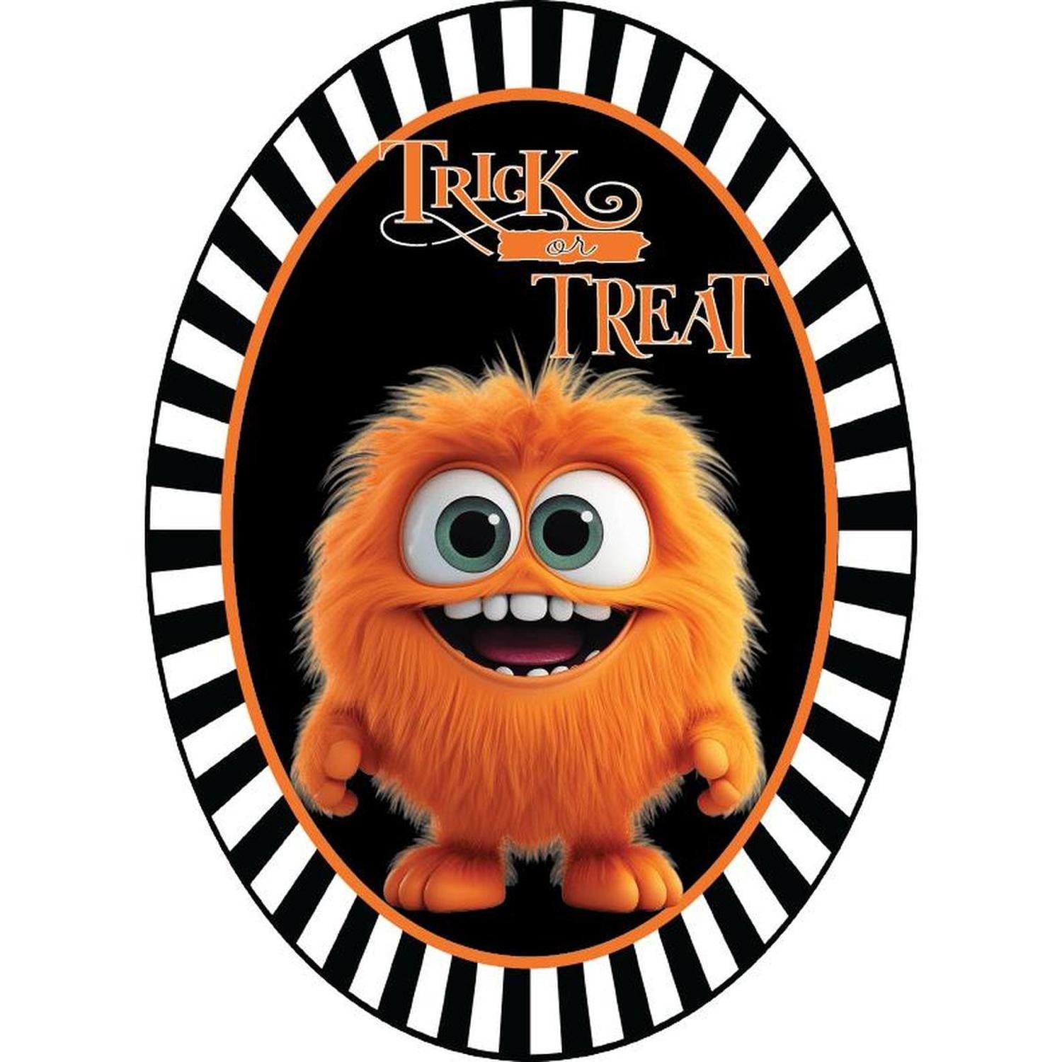 Trick or Treat Orange Furry Monster Sign