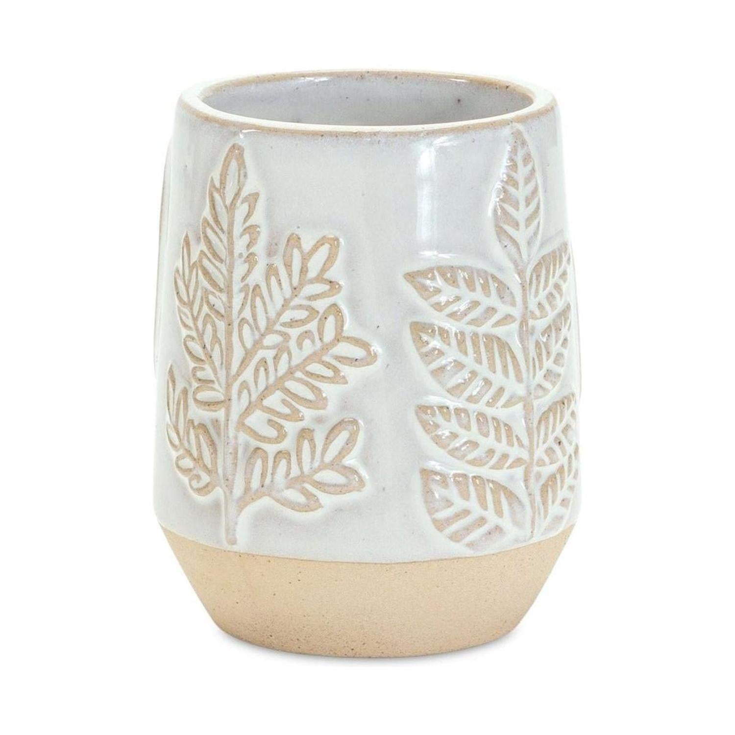 Two Tone Porcelain Planter with Leaf Design (Set of 2)