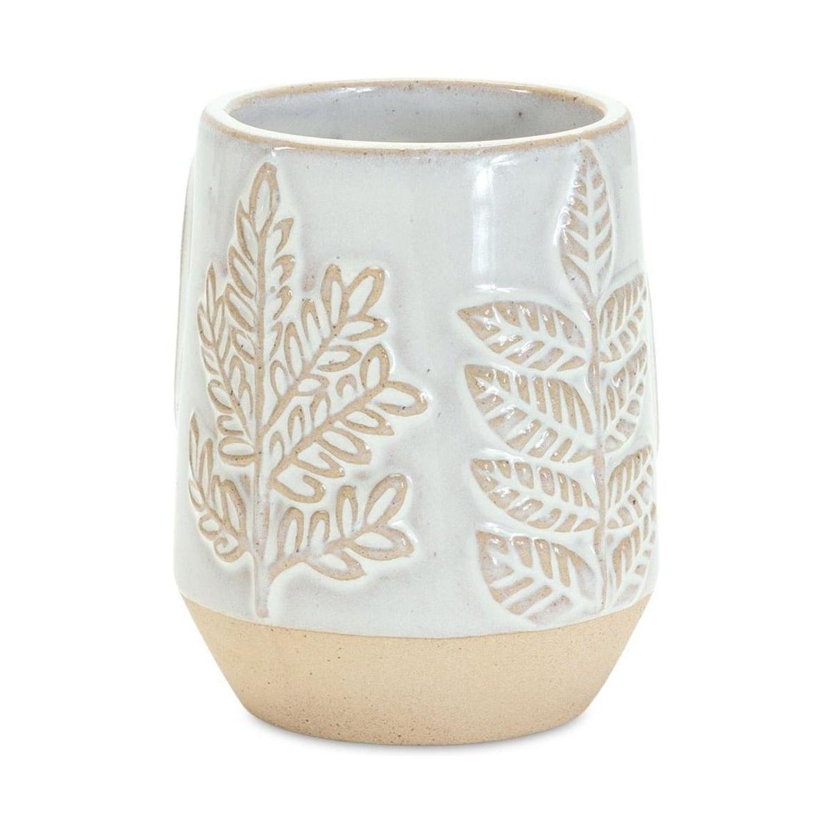Shop For Two Tone Porcelain Planter with Leaf Design (Set of 2) at Michelle's aDOORable Creations