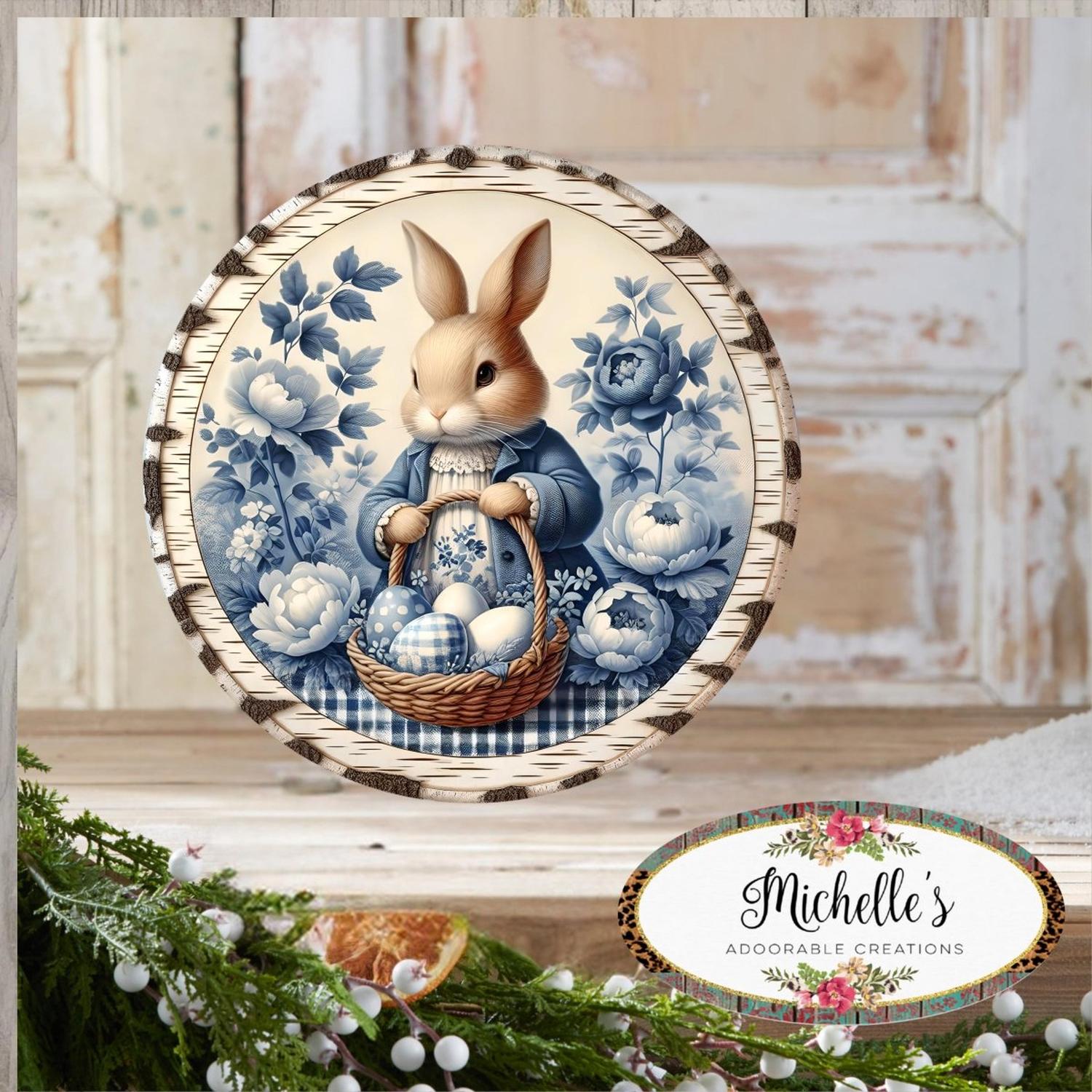 Vintage Bunny Blue Chinoiserie Sign