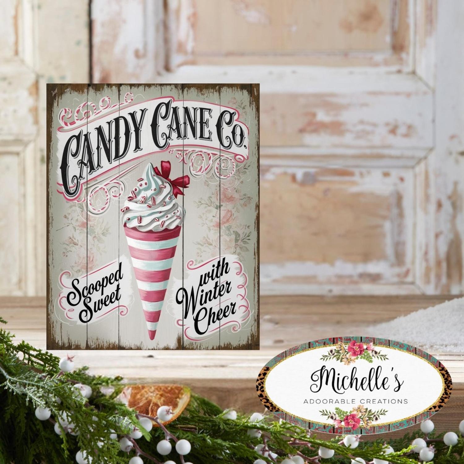 Vintage Candy Cane Co Christmas Sign