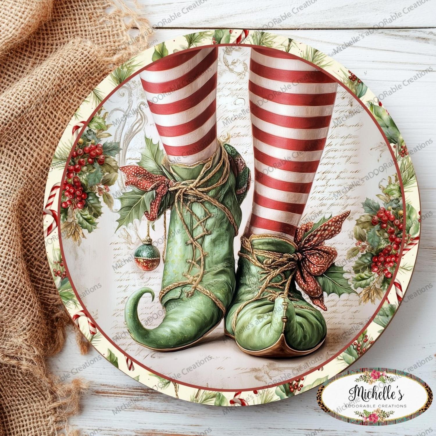 Vintage Elf Legs Round Metal Sign