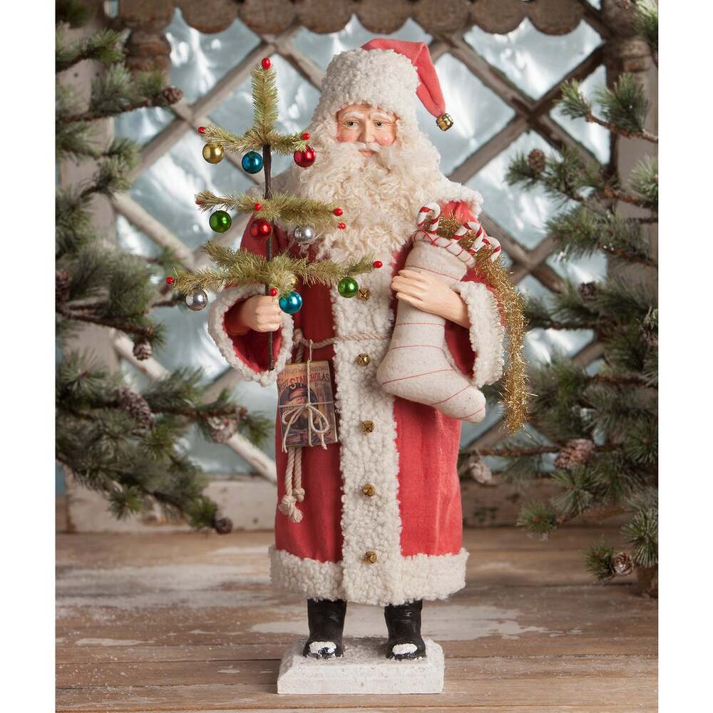 Vintage Santa Holding Stocking