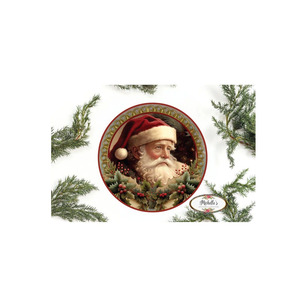 Shop For Vintage Victoria Santa Holly Sign - Wreath Enhancement