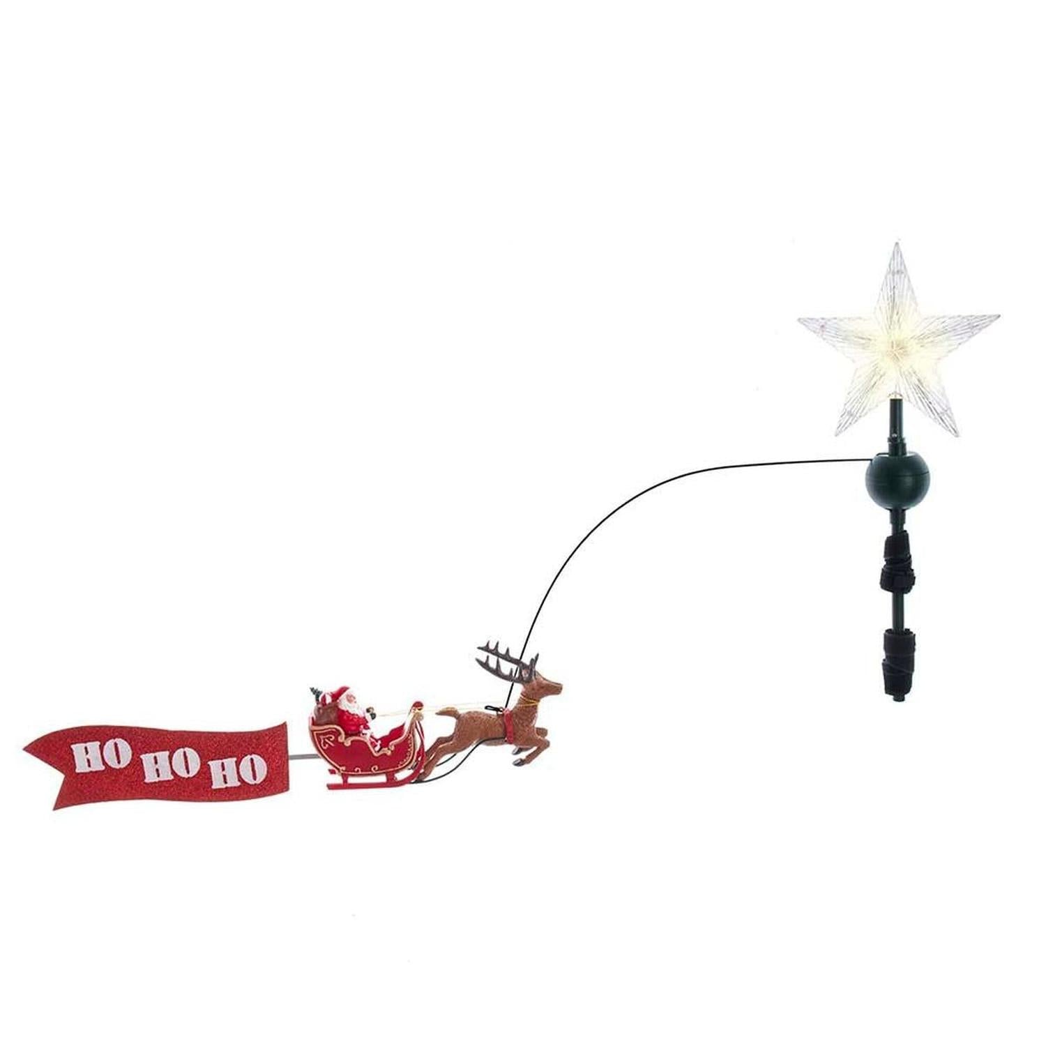 Warm White LED Star With Rotating Santa and Sleigh Treetop