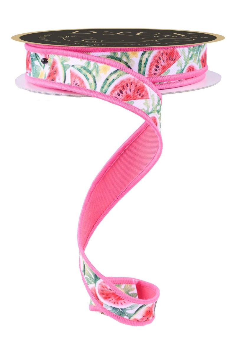 Shop For Watermelon Fused Back Ribbon: Pink/White (10 Yards) at Michelle's aDOORable Creations