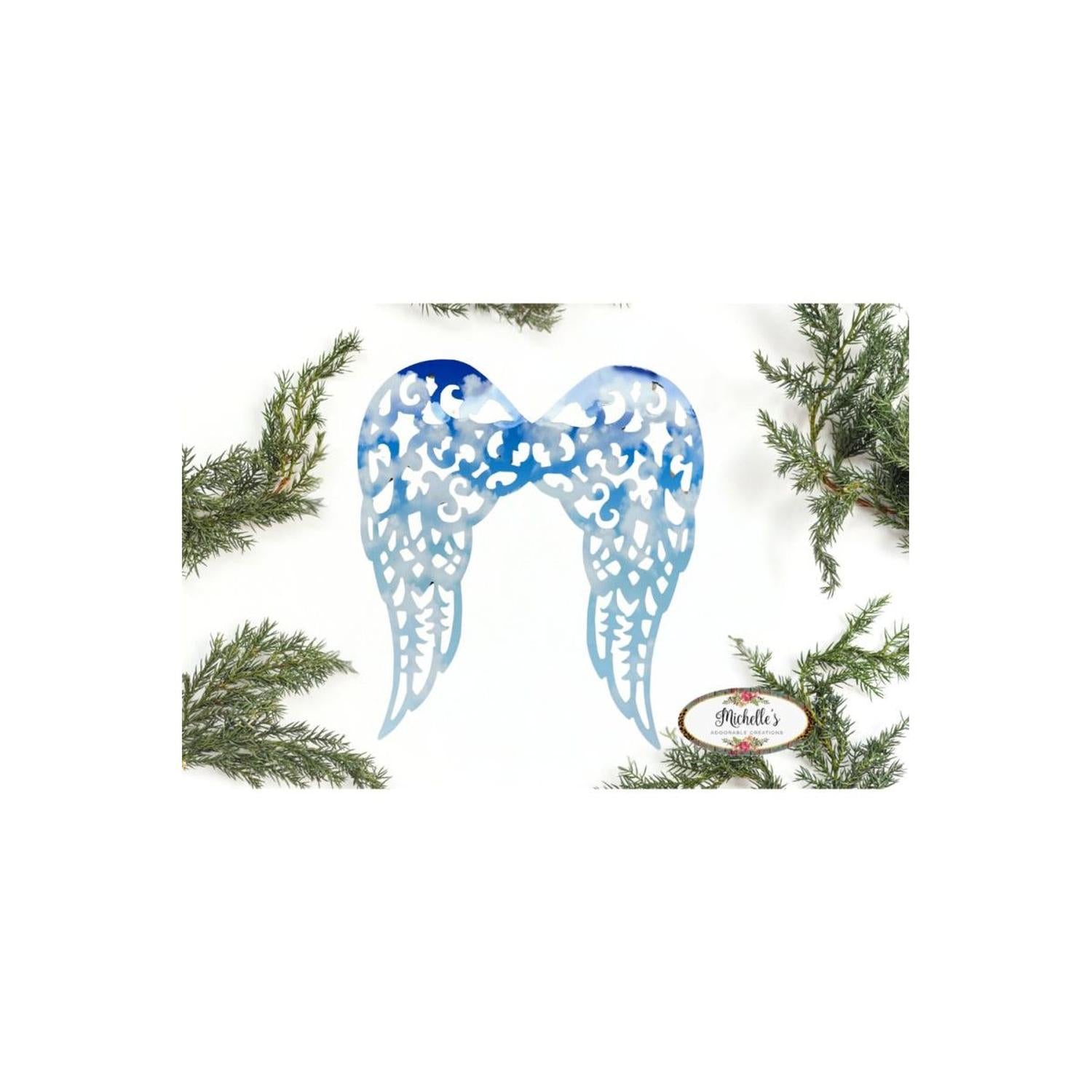 Waterproof Filigree Angel Wings: Blue Cloud Sky