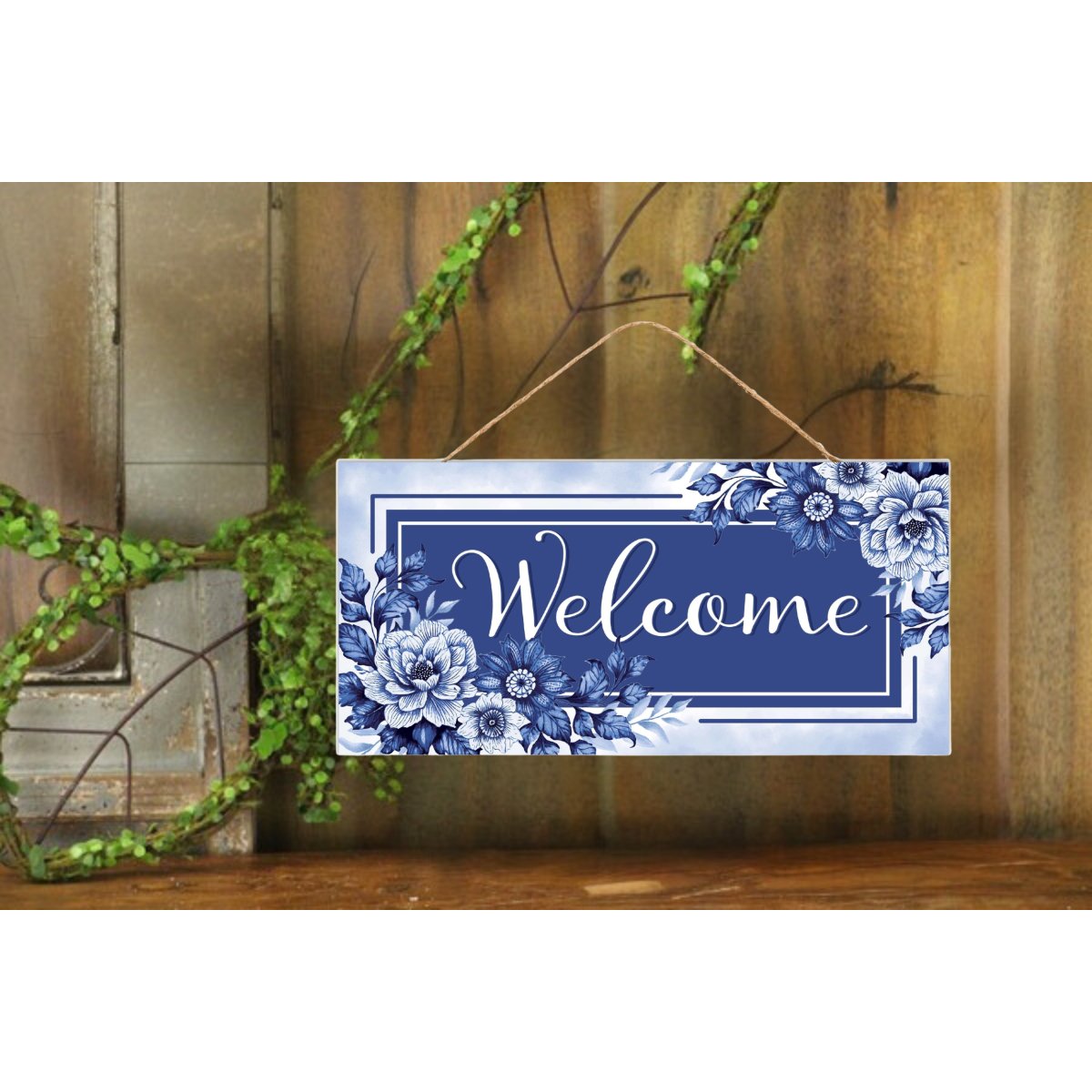 Shop For Welcome Blue Floral MDF Wood Sign