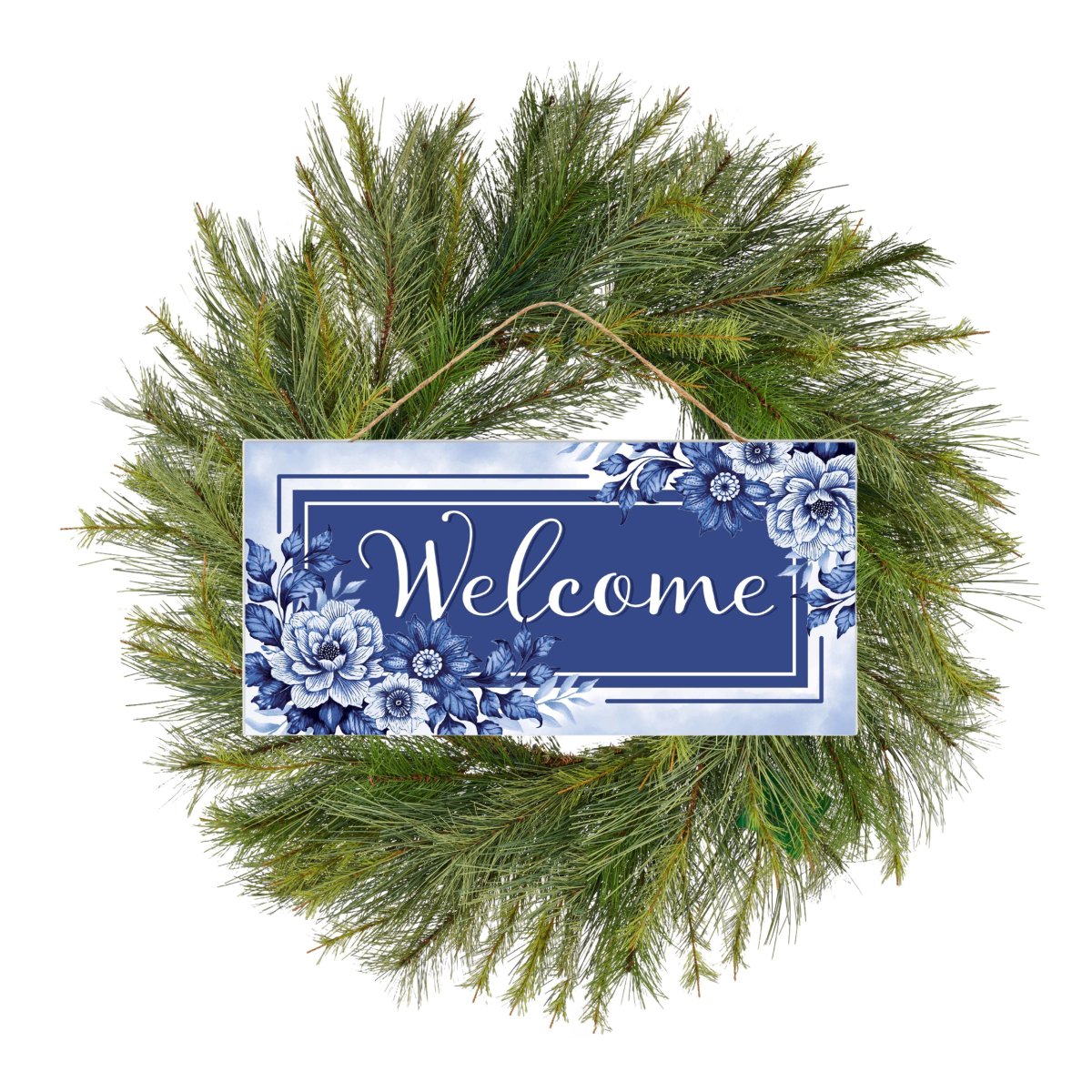 Shop For Welcome Blue Floral MDF Wood Sign