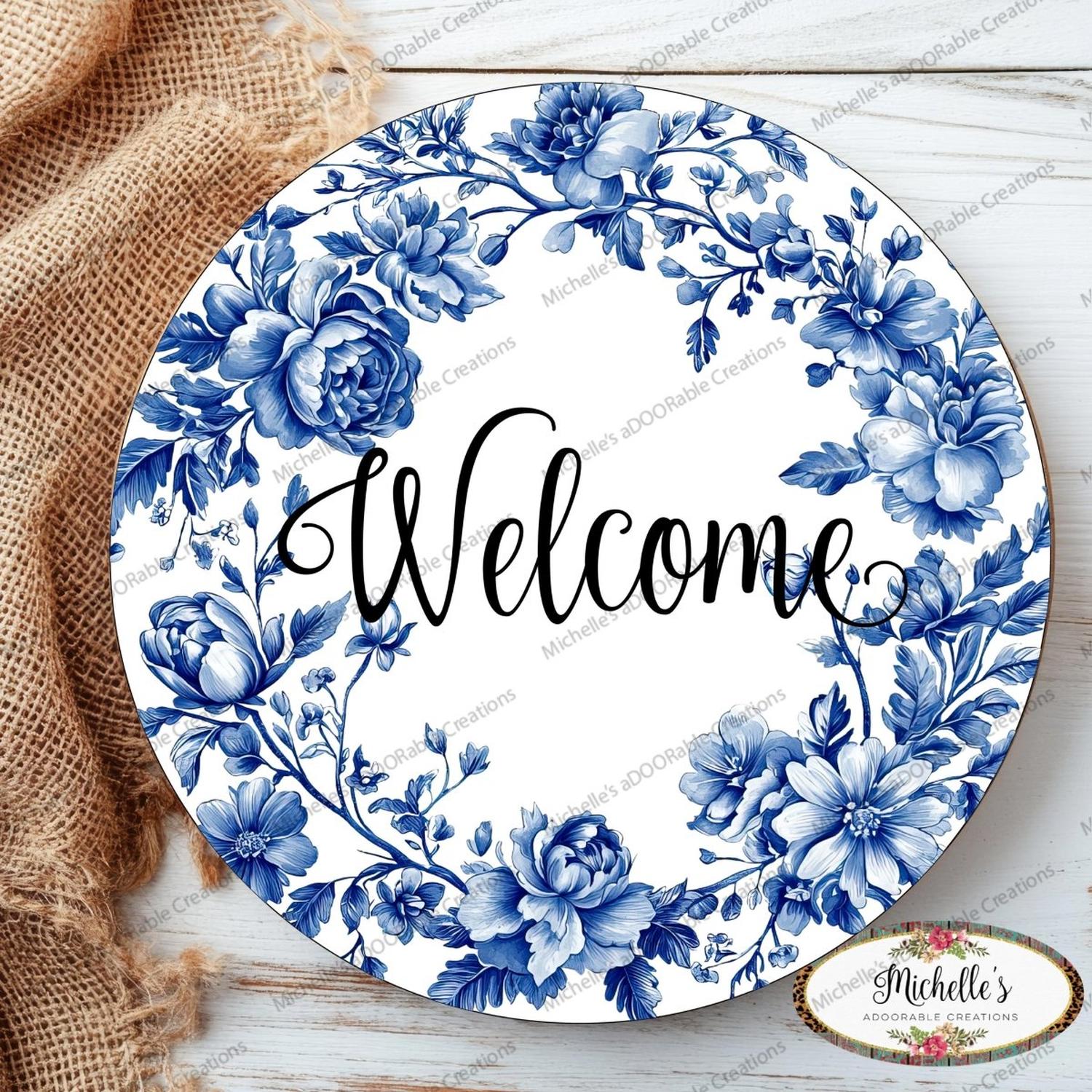 Shop For Welcome Blue Floral Round Sign