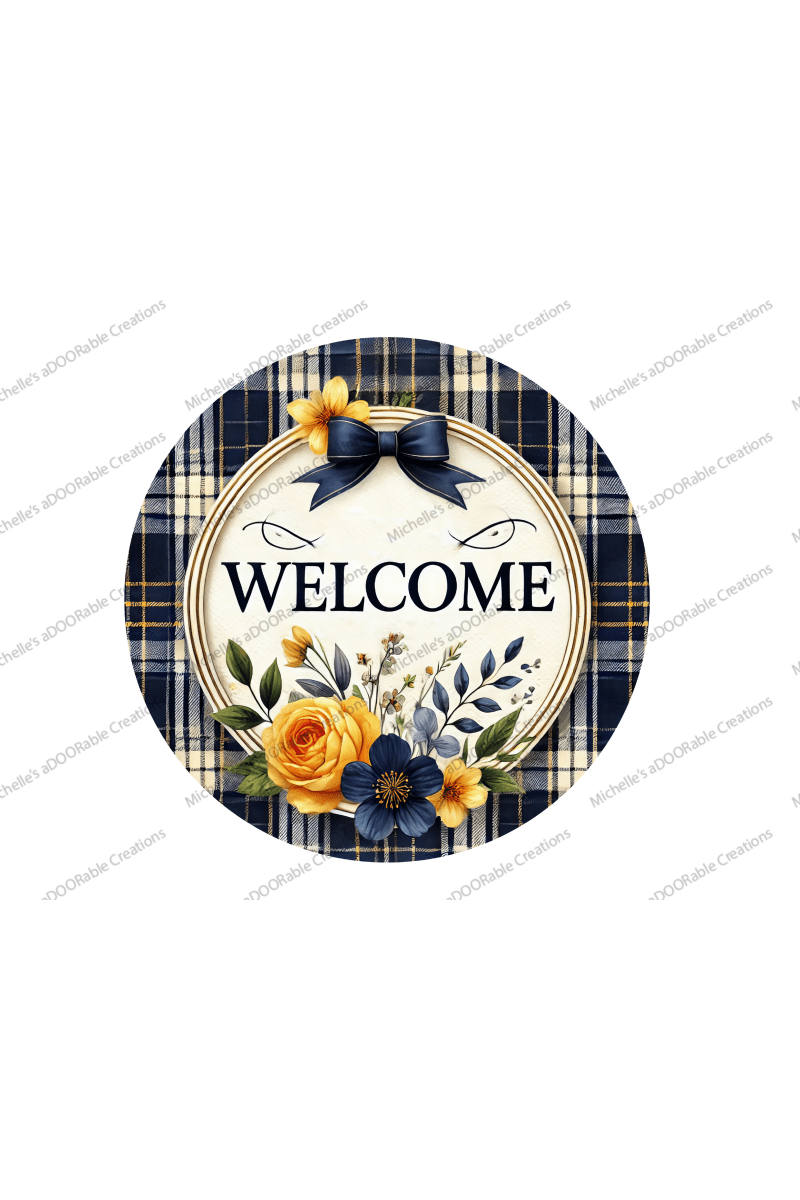 Shop For Welcome Blue Plaid Metal Sign