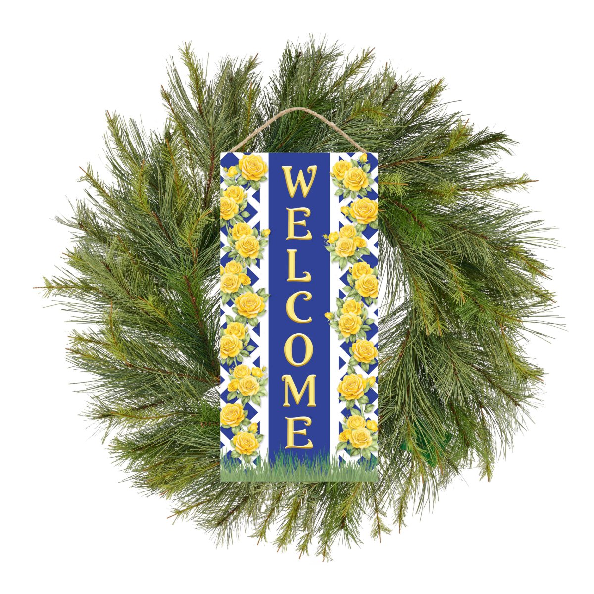 Shop For Welcome Blue Yellow Trellis Rose Sign