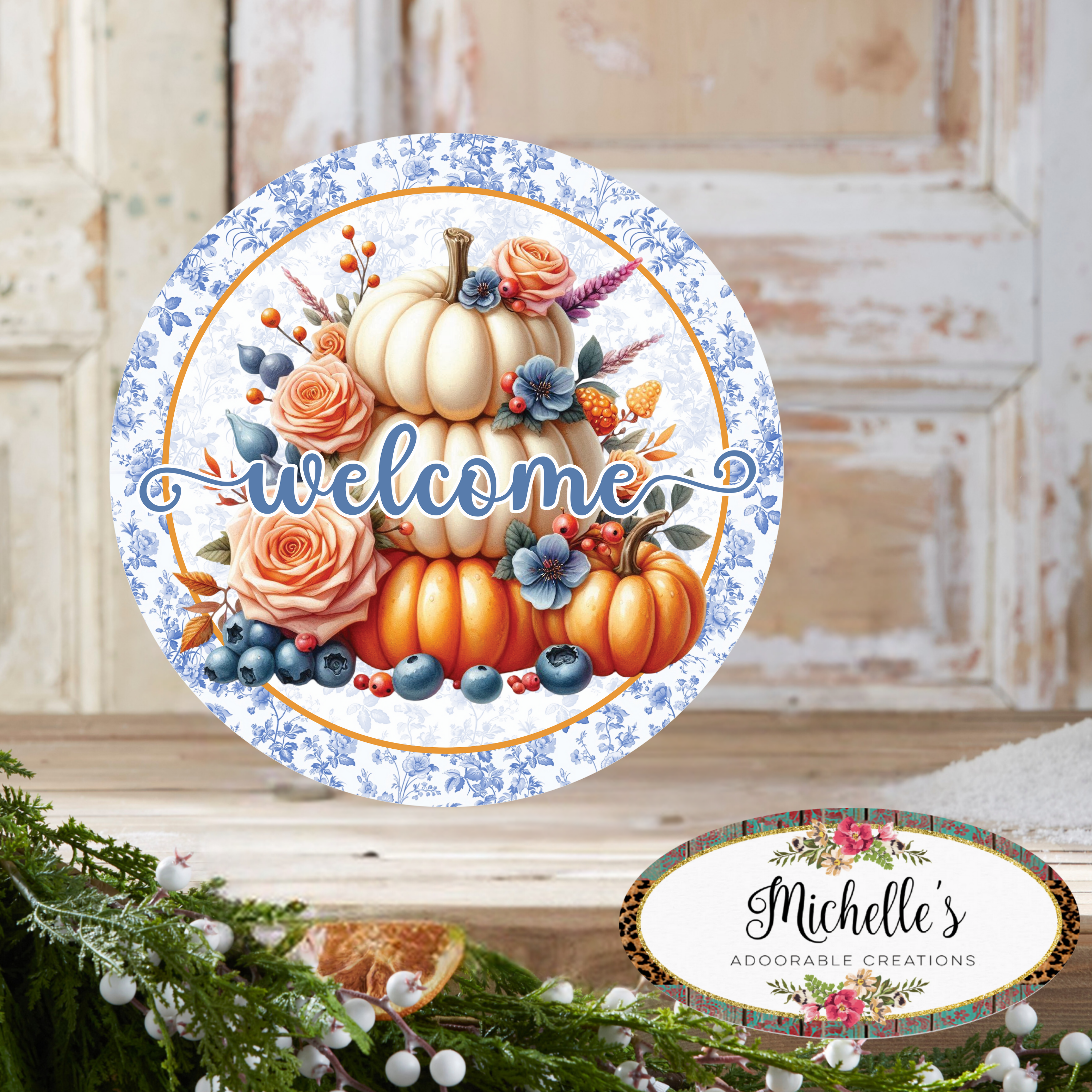Shop For Welcome Fall Triple Pumpkins Round Sign