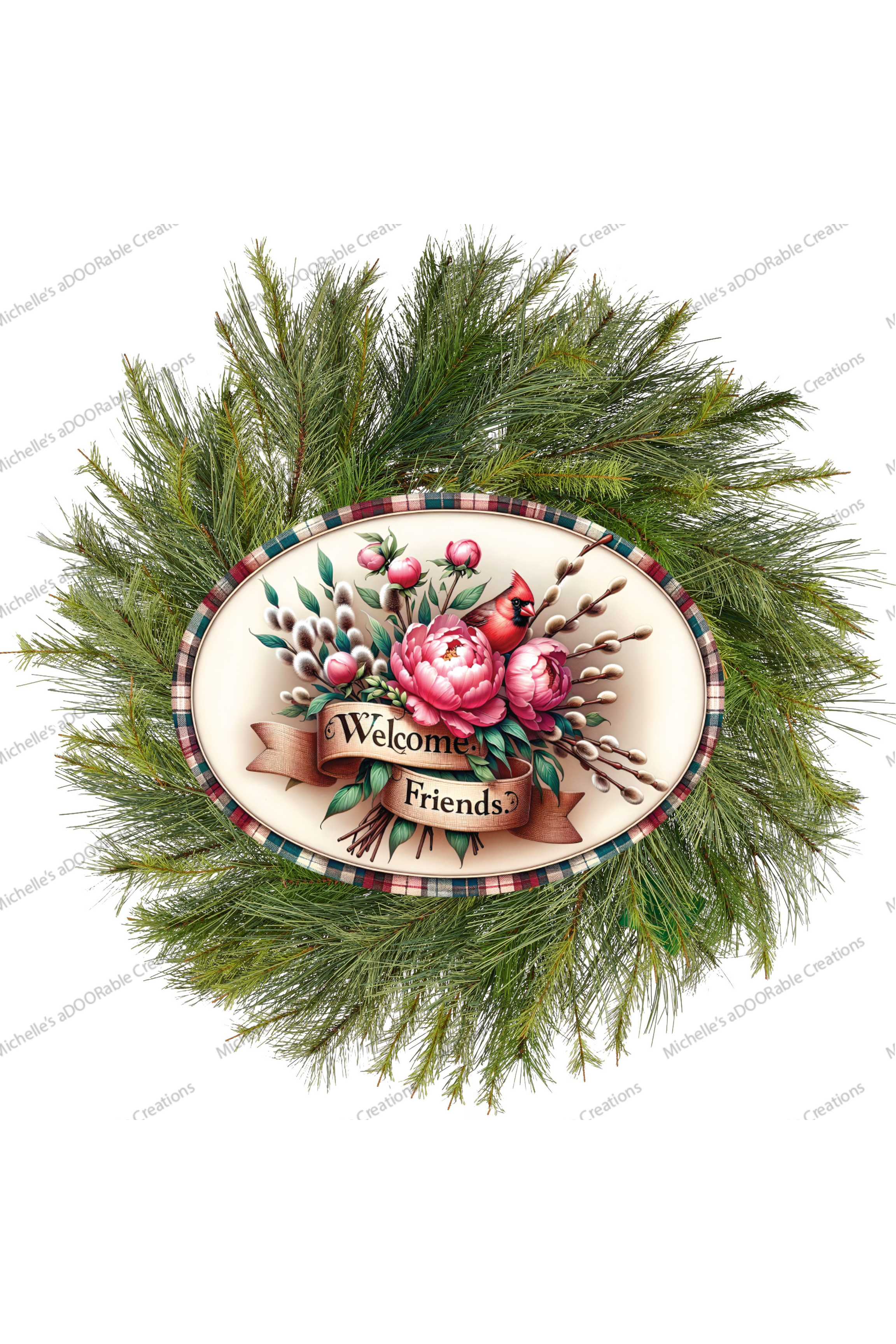 Shop For Welcome Friends Cardinal Peonies Oval Sign