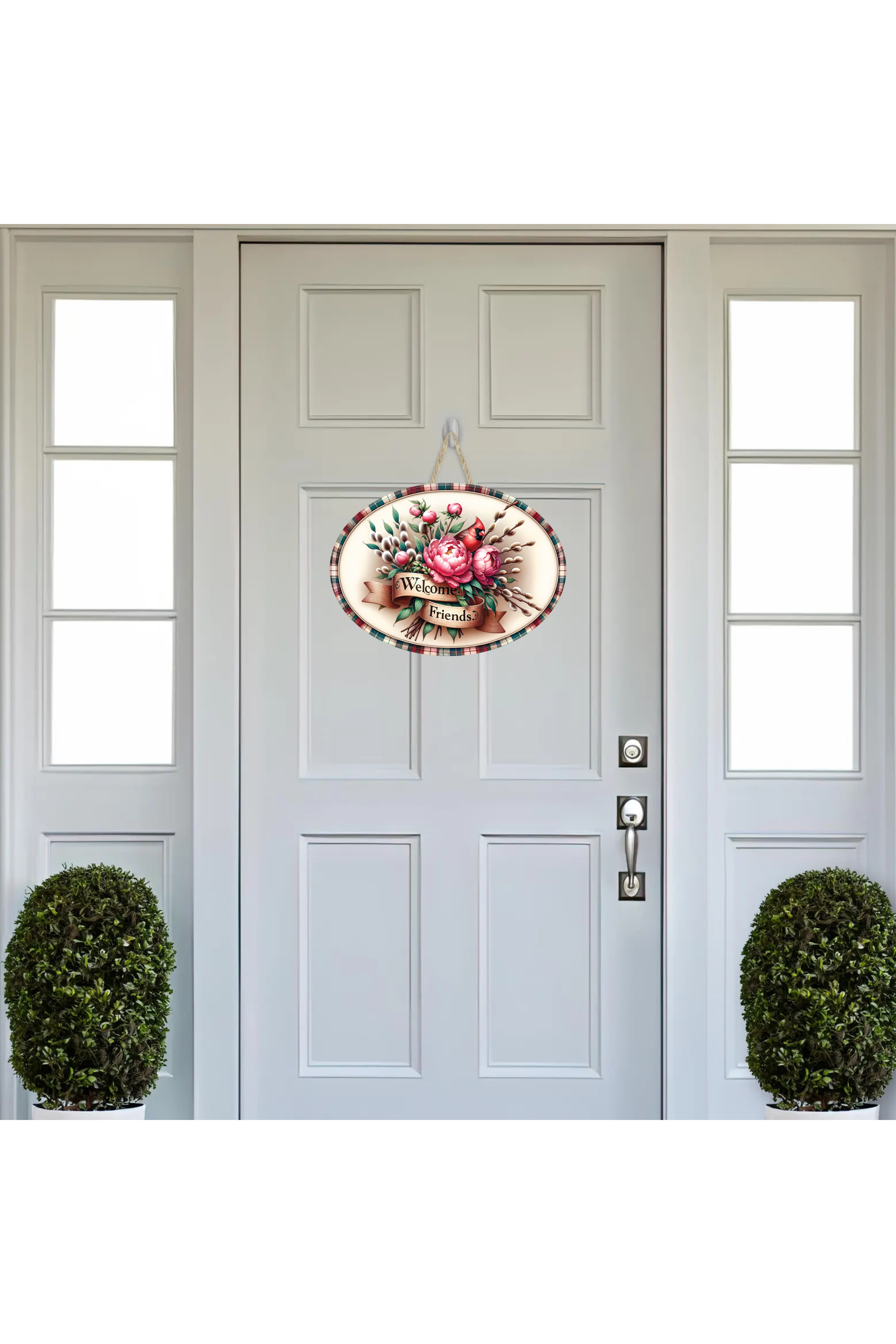 Shop For Welcome Friends Cardinal Peonies Oval Sign