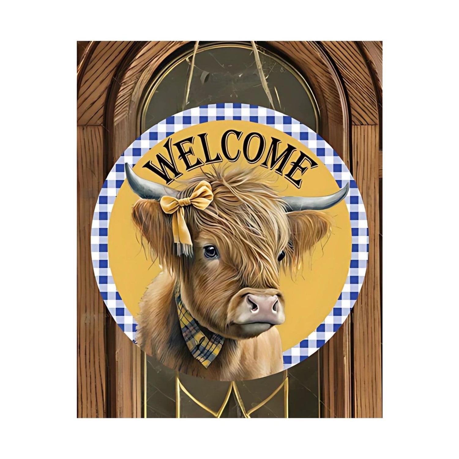 Shop For Welcome Highland Cow Round Sign - Wreath Enhancement