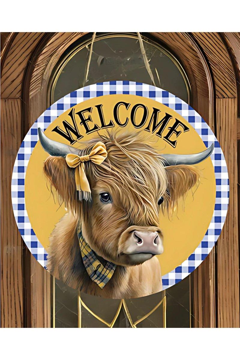 Shop For Welcome Highland Cow Round Sign - Wreath Enhancement