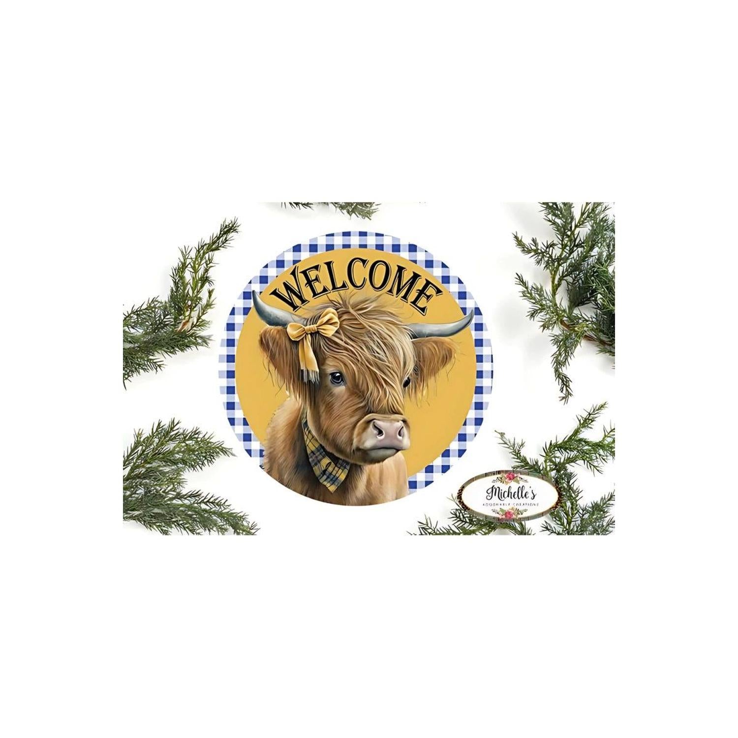 Welcome Highland Cow Round Sign