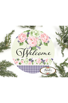 Shop For Welcome Purple Gingham Floral Round Sign