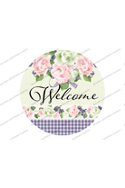 Shop For Welcome Purple Gingham Floral Round Sign