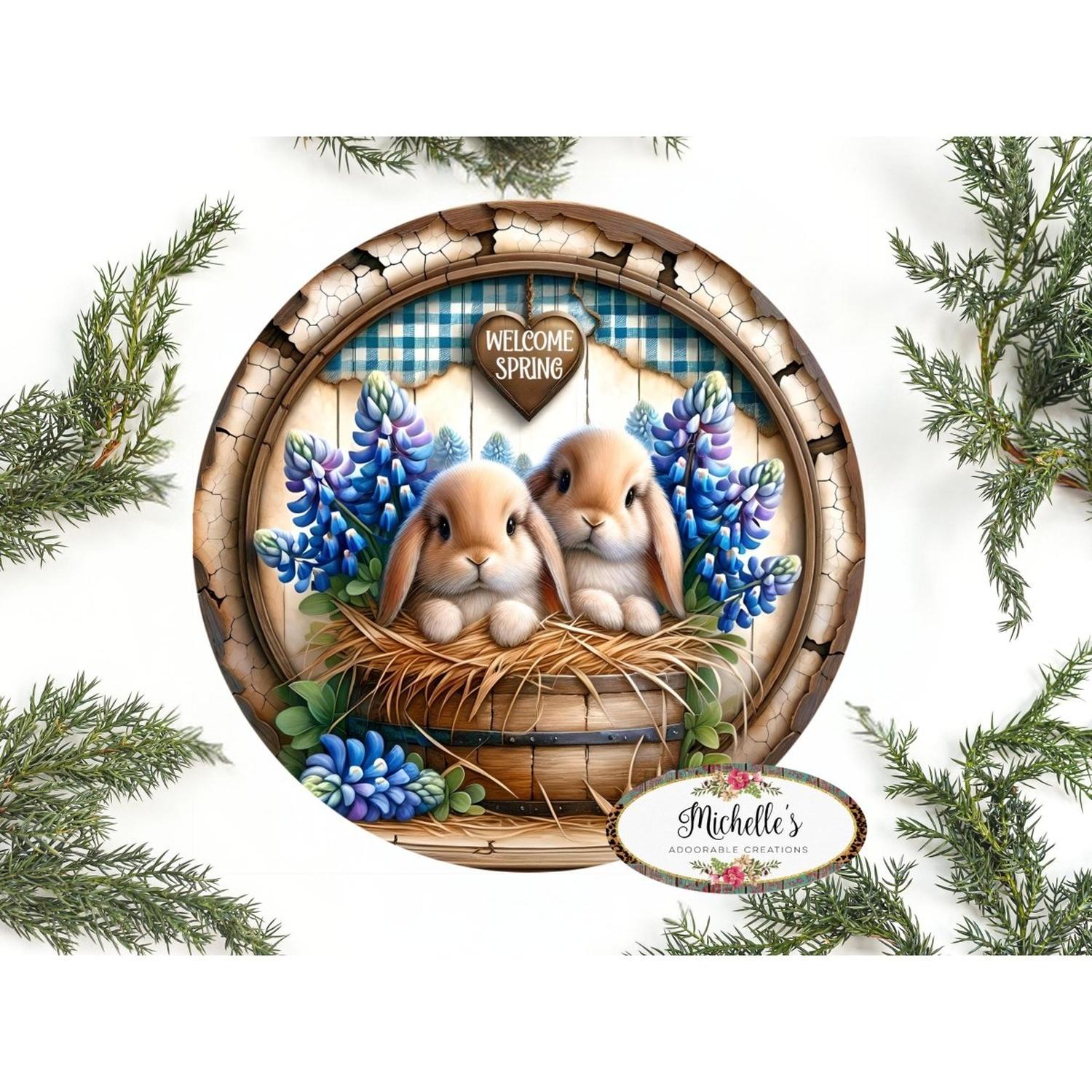 Welcome Spring Bluebonnet Bunny Sign