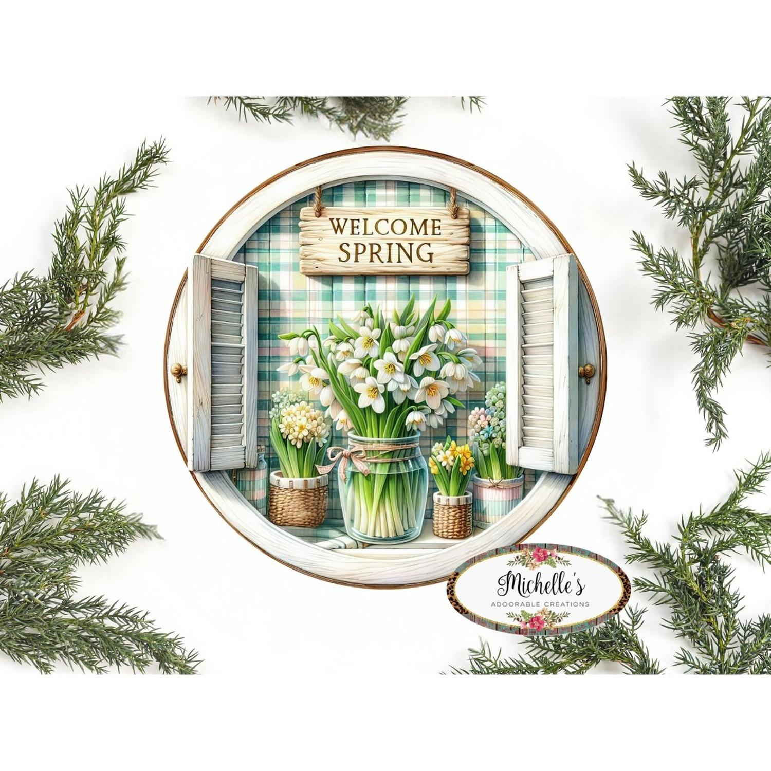 Welcome Spring Floral Metal Sign