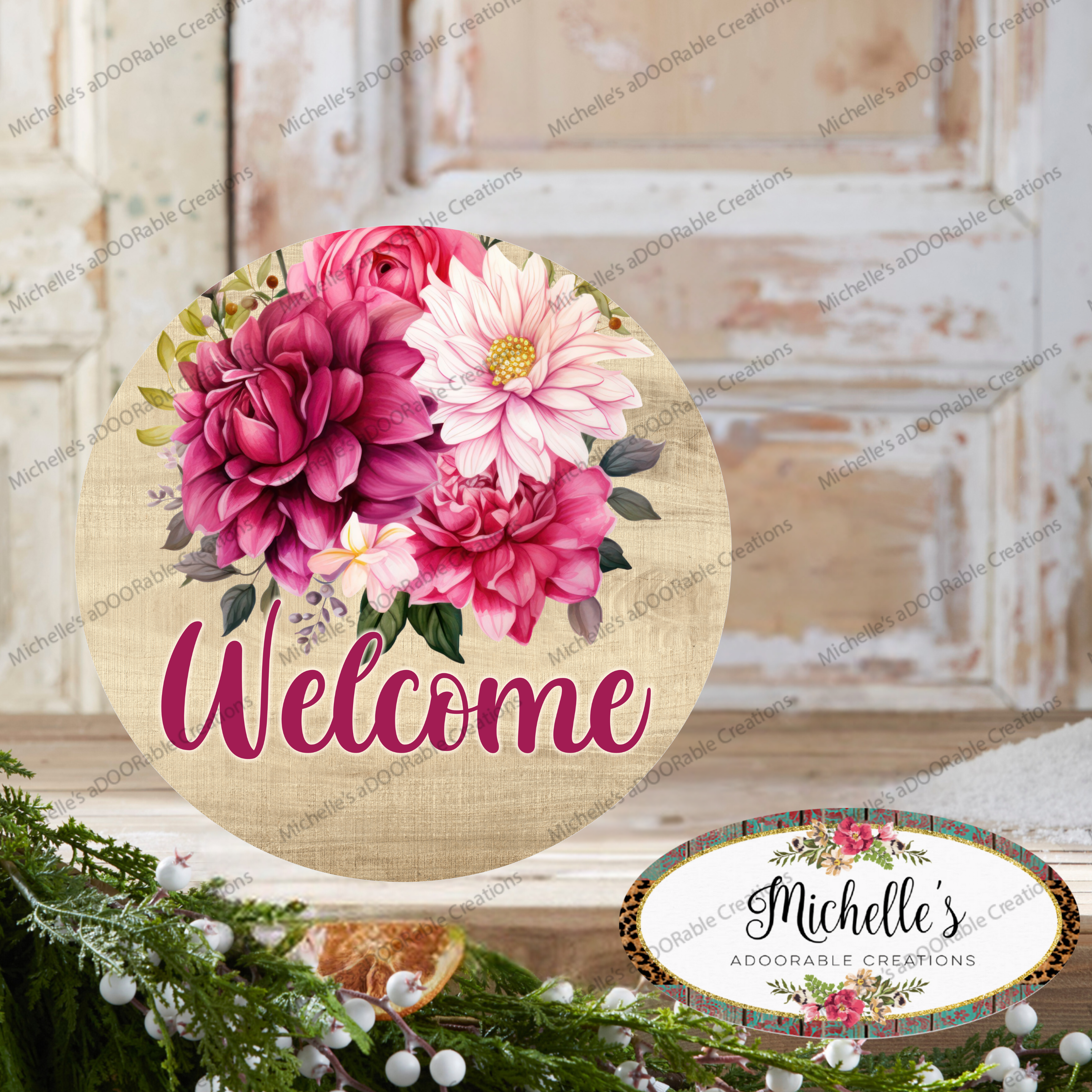 Shop For Welcome Watercolor Floral Round Sign