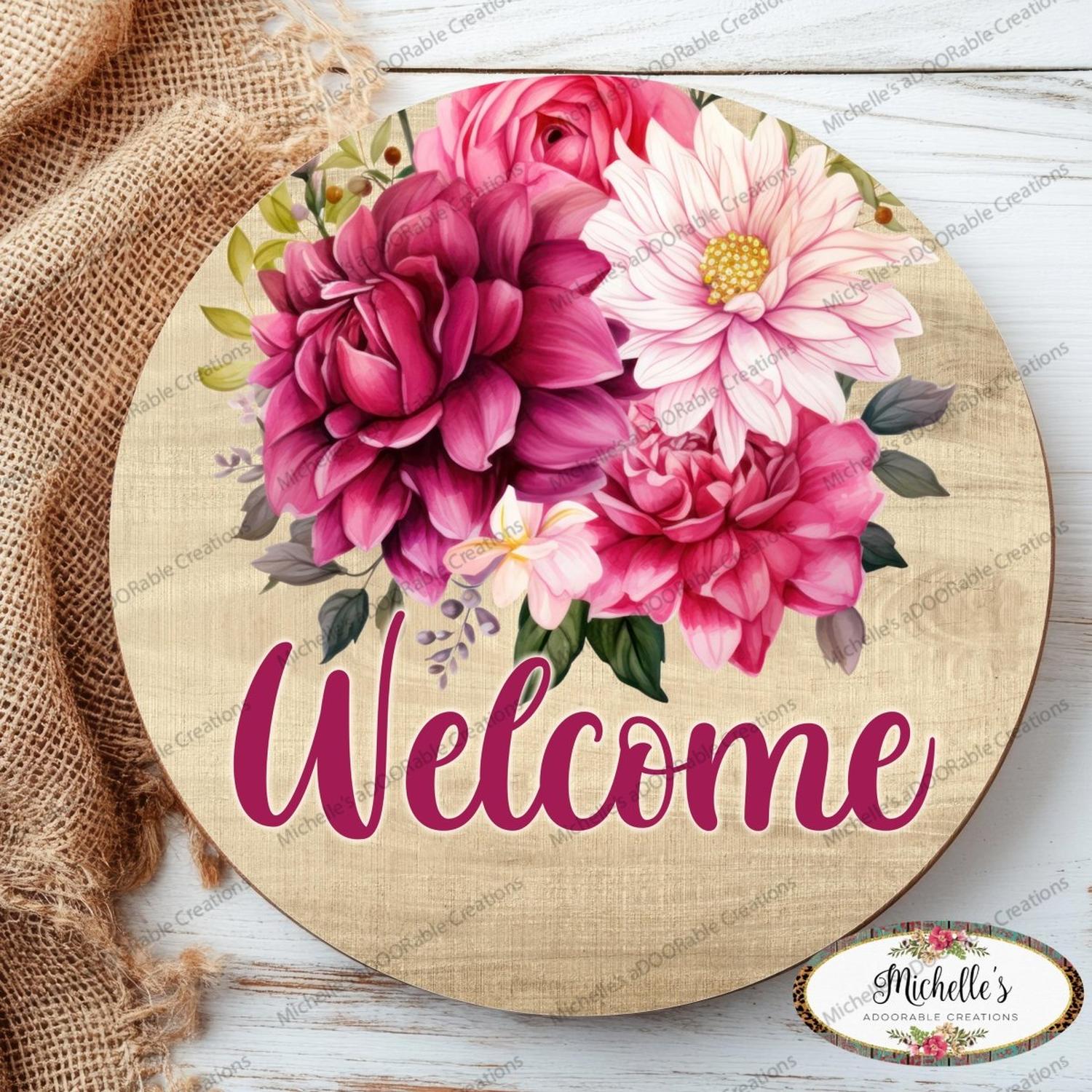 Welcome Watercolor Floral Round Sign