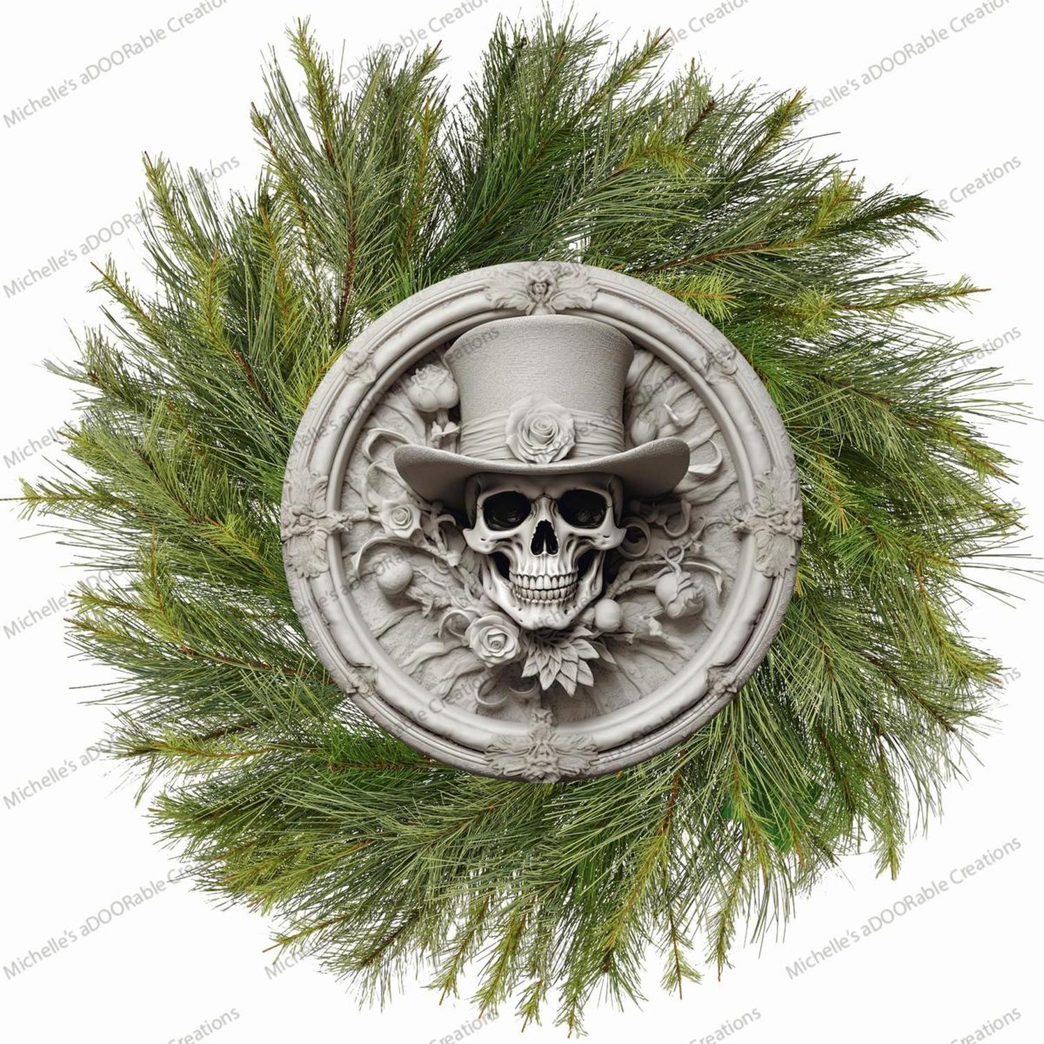 White Face Skull Top Hat Portrait Sign