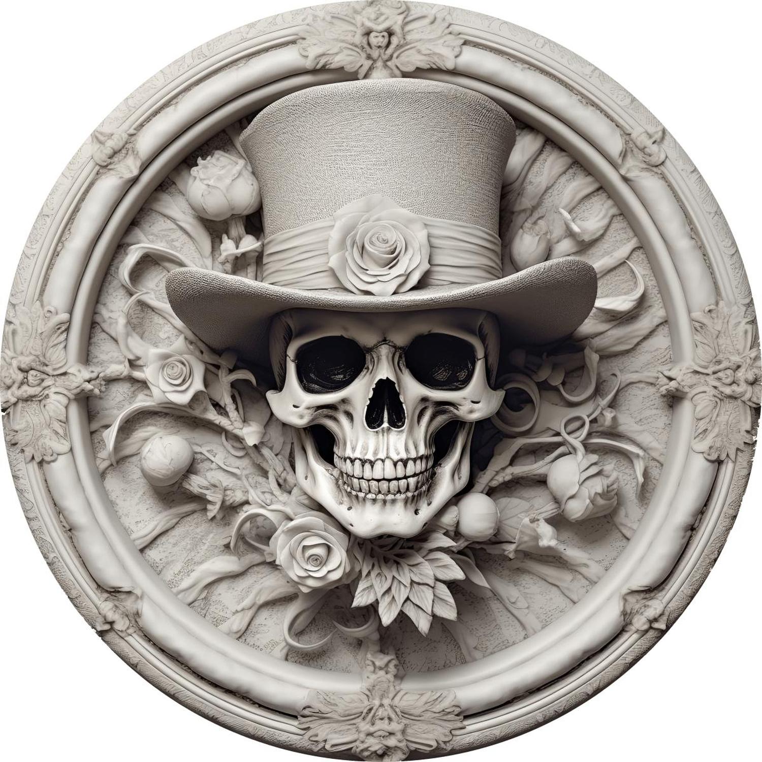 White Face Skull Top Hat Portrait Sign