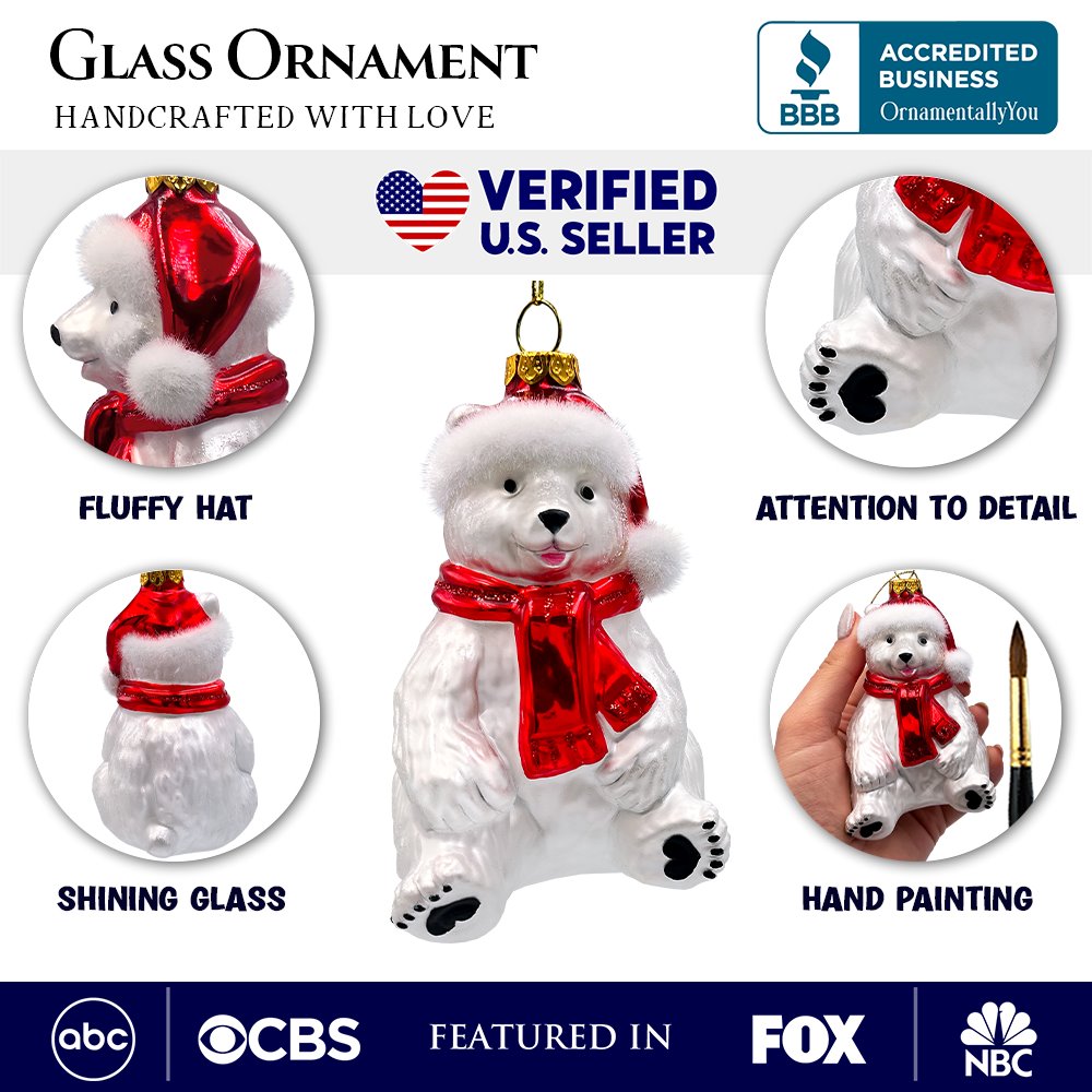 Shop For White Polar Bear Glass Christmas Ornament