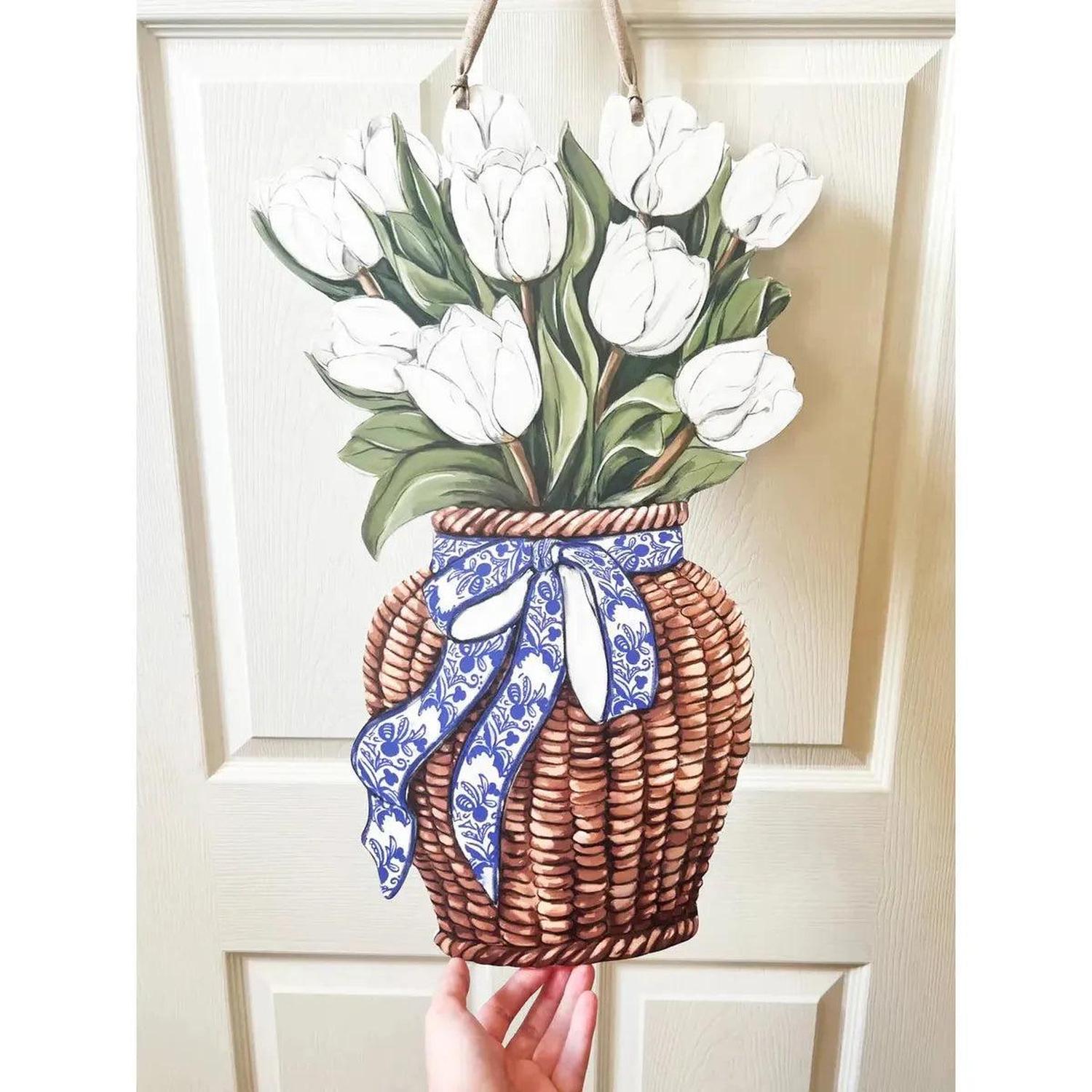 White Tulips Door Hanger