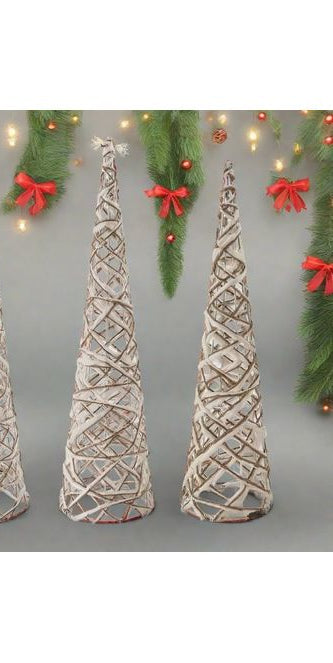 Cream and Tan Yarn Cone Trees (Set of 3) - Michelle's aDOORable Creations - Christmas Decor